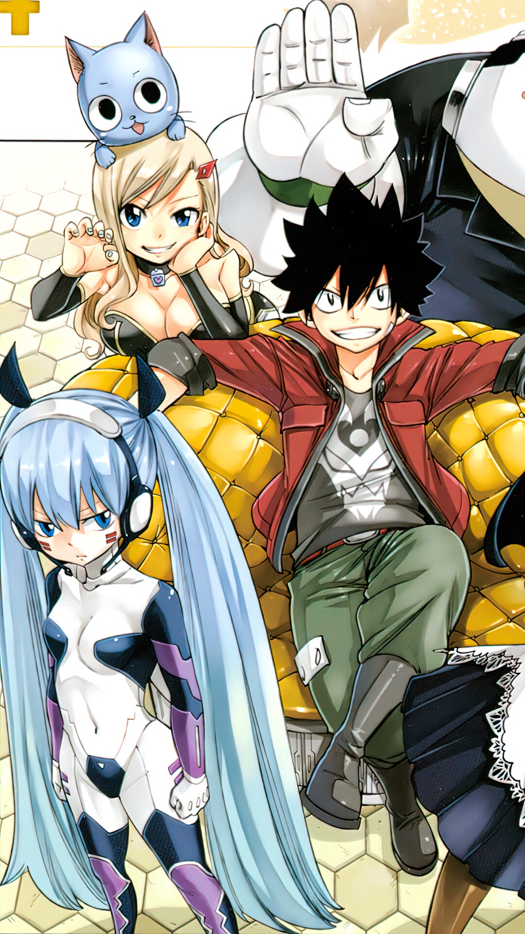 Edens Zero characters on a couch HD Phone Wallpaper