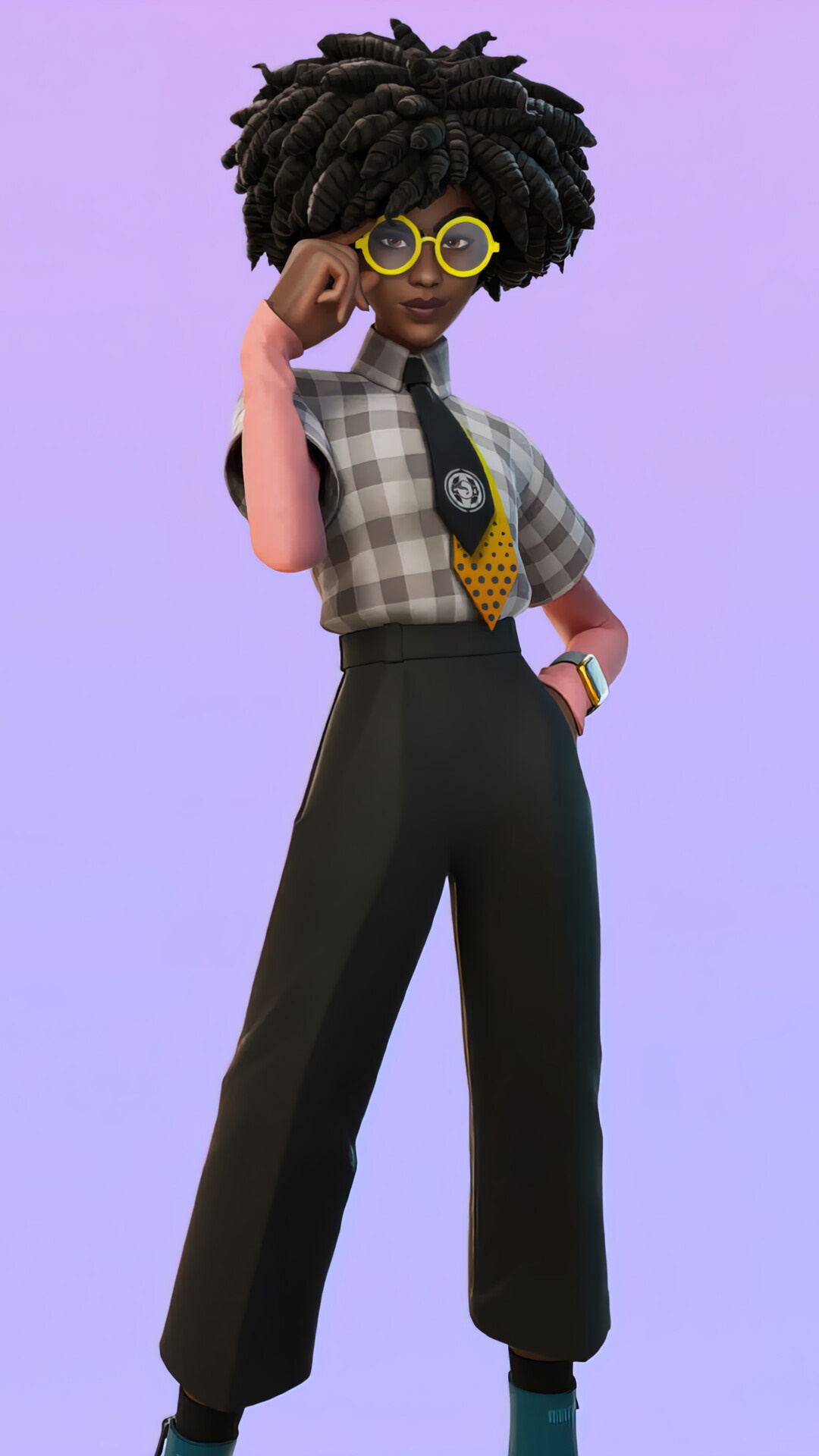 Fortnite character with glasses and tie HD Phone Wallpaper
