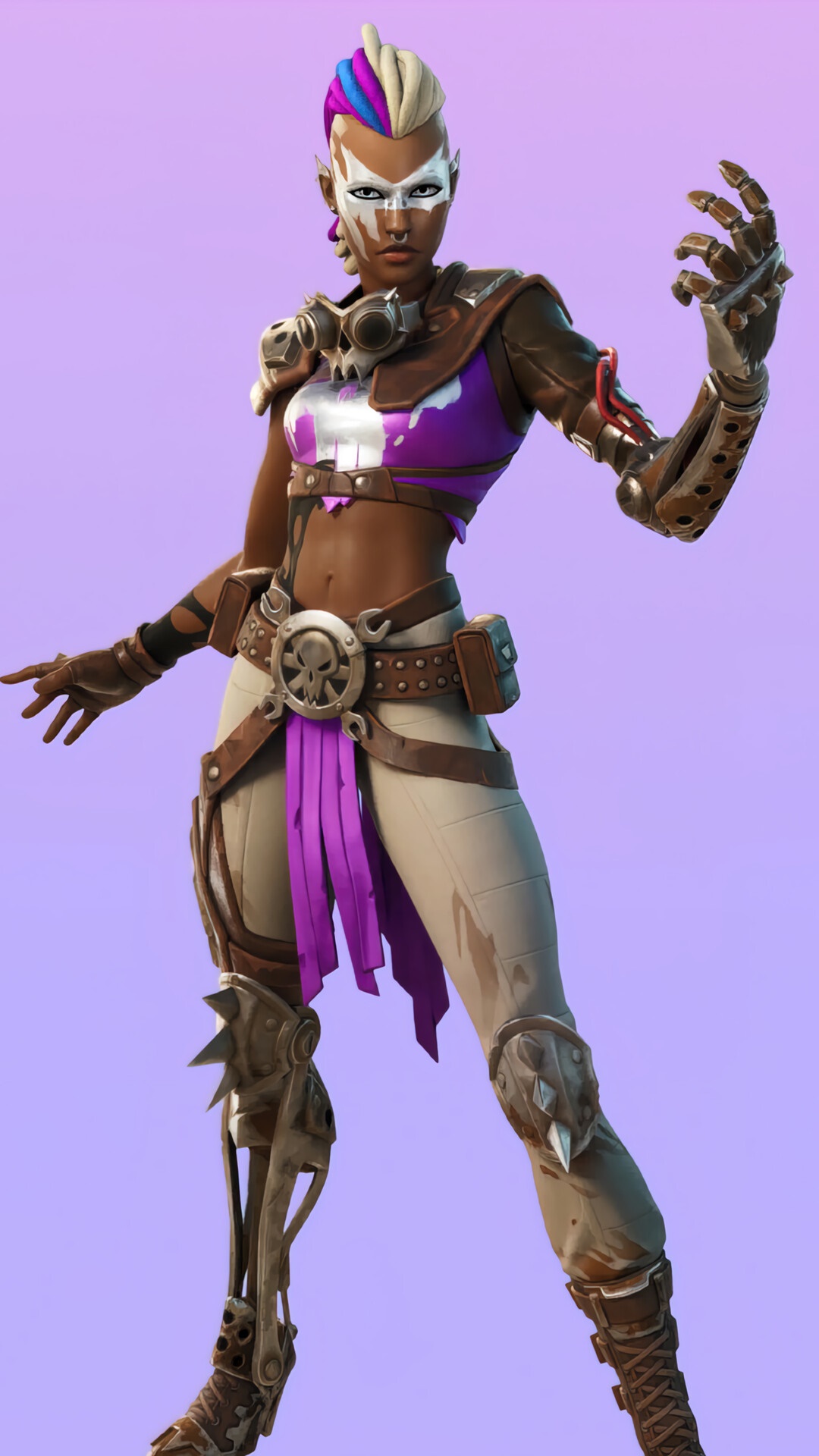 Fortnite character with purple and white face paint HD Phone Wallpaper