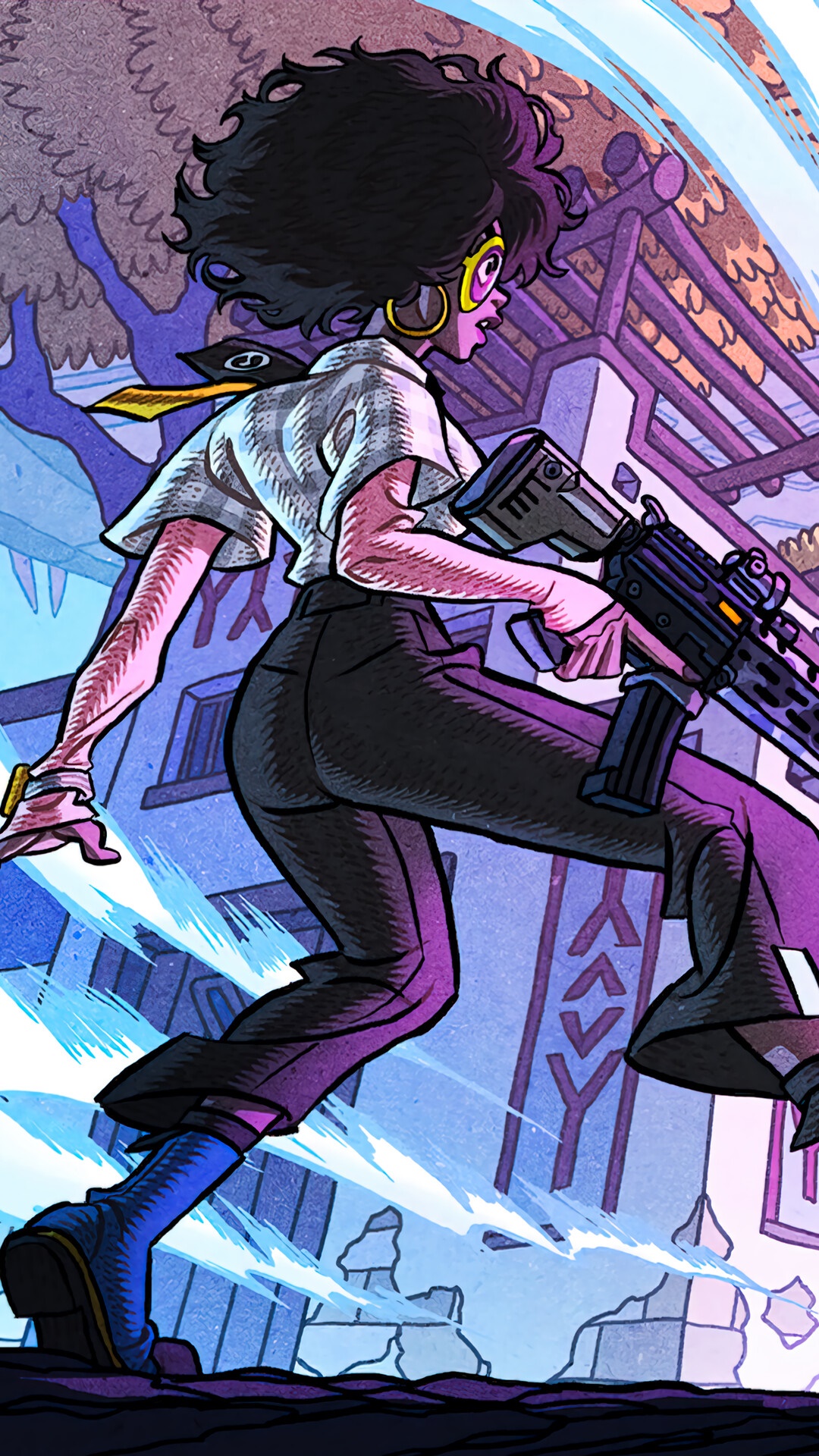 Woman with afro and gun in Fortnite HD Phone Wallpaper