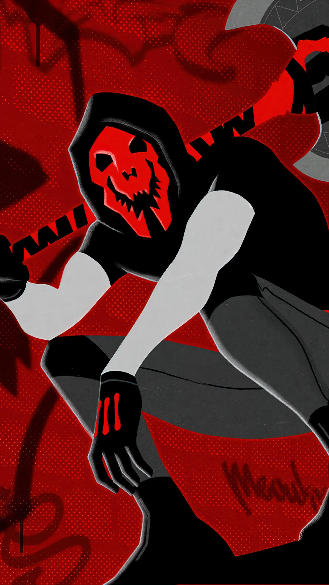 Character with red skull mask and axe from Fortnite HD Phone Wallpaper