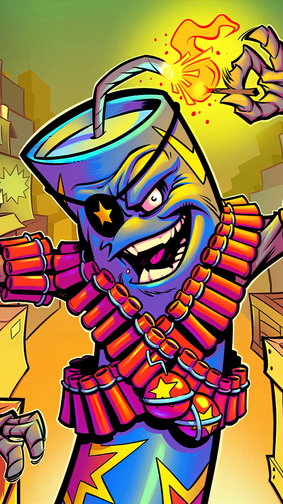 Explosive character with firecrackers from Fortnite HD Phone Wallpaper