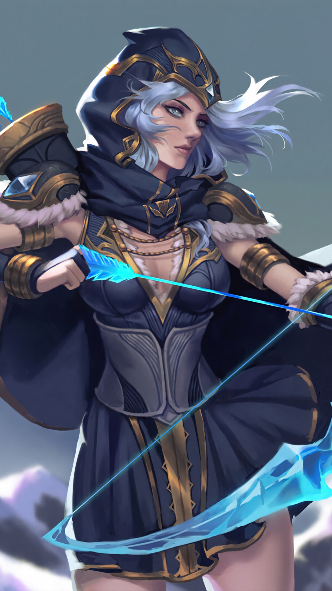 Ashe from League of Legends aiming bow HD Phone Wallpaper