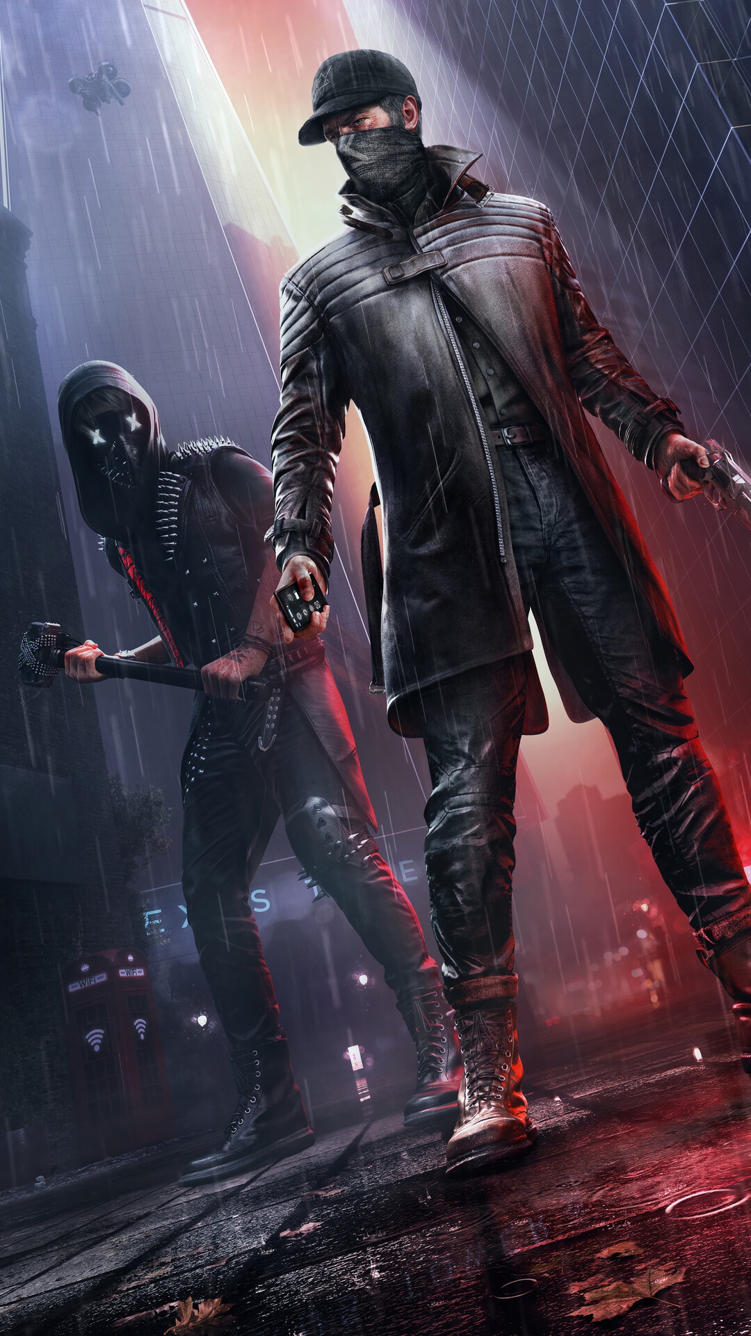 Aiden Pearce and Wrench from Watch Dogs in the rain HD Phone Wallpaper