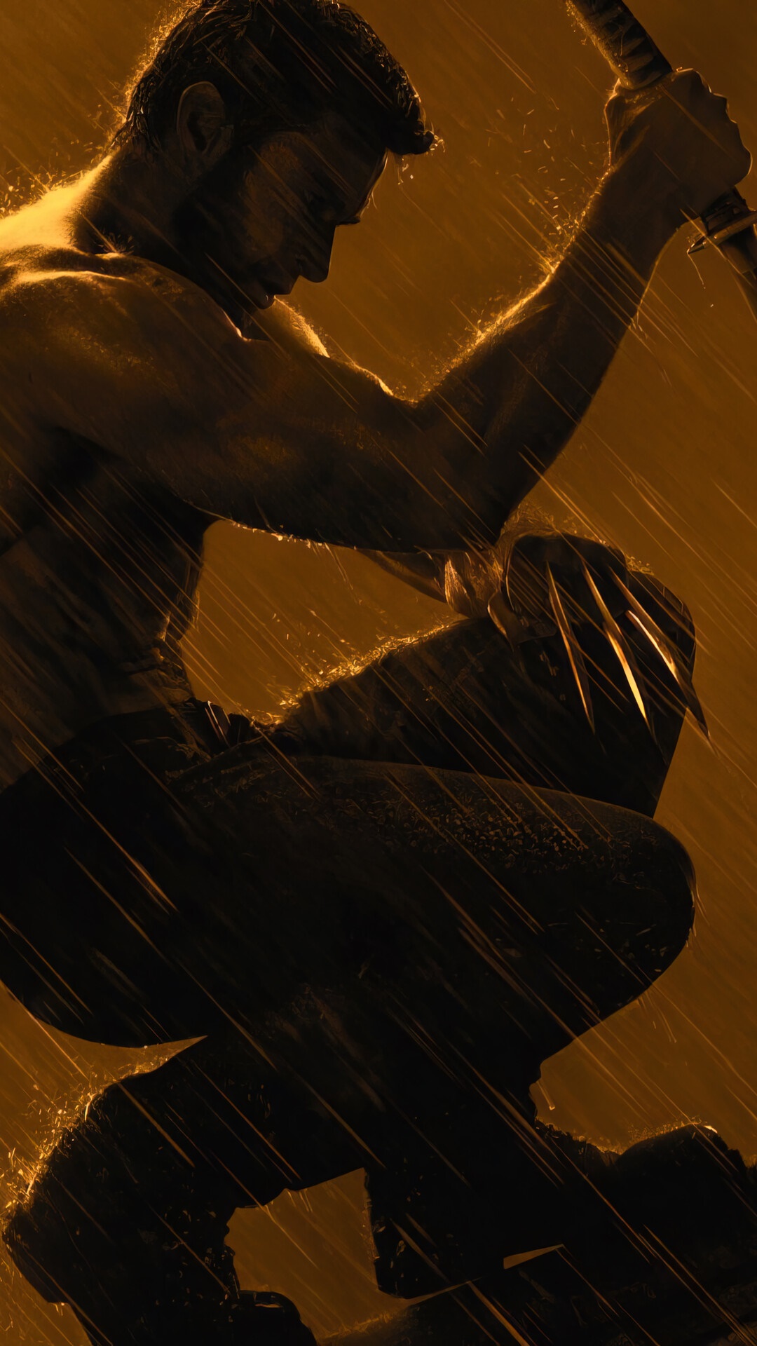 Wolverine from Marvel Comics with claws and sword HD Phone Wallpaper