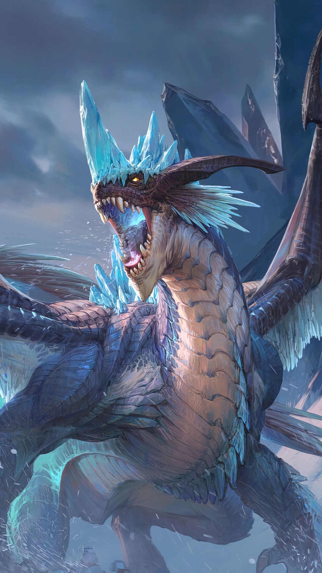 Ice Dragon with Crystal Spikes HD Phone Wallpaper
