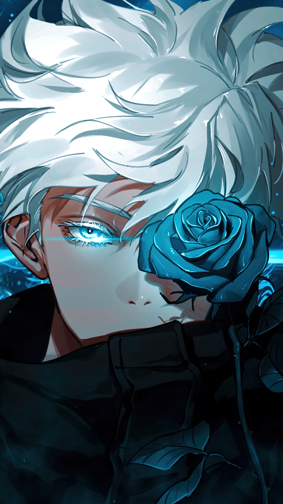 Satoru Gojo with Blue Rose from Jujutsu Kaisen HD Phone Wallpaper