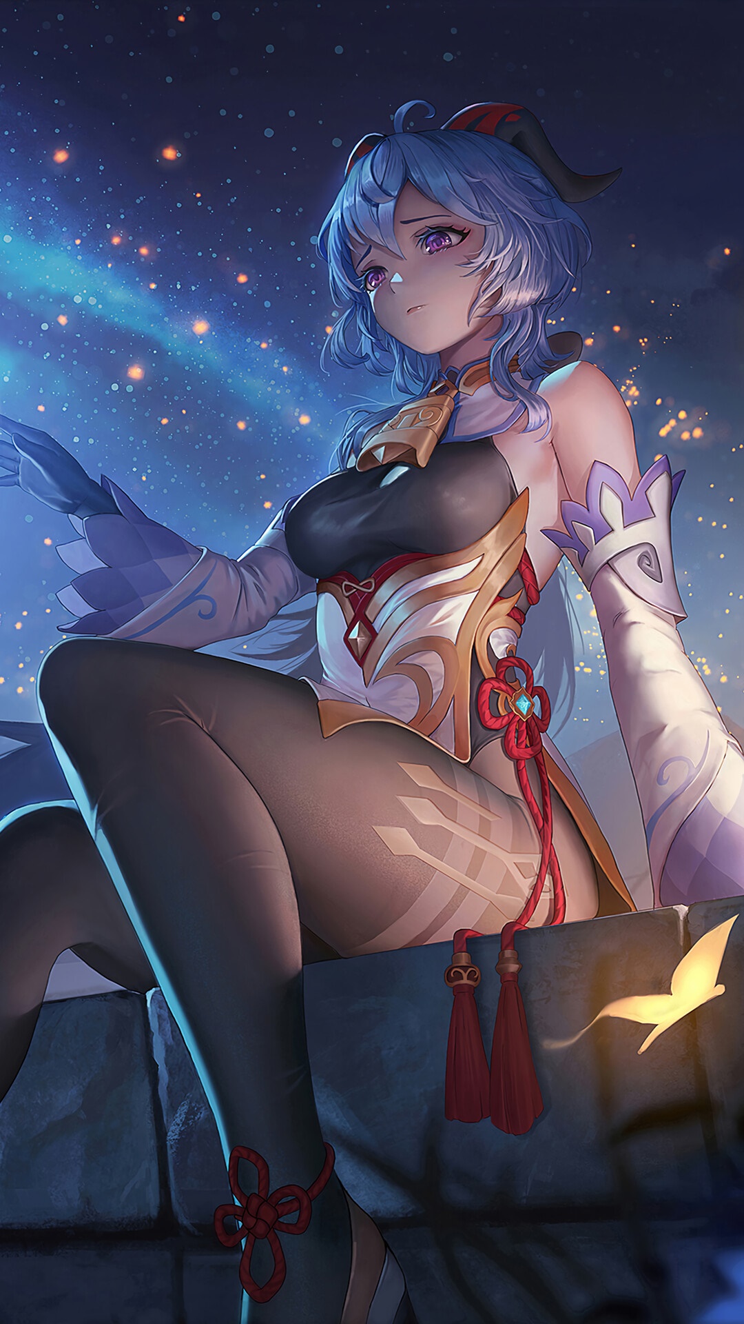 Ganyu from Genshin Impact under the stars HD Phone Wallpaper
