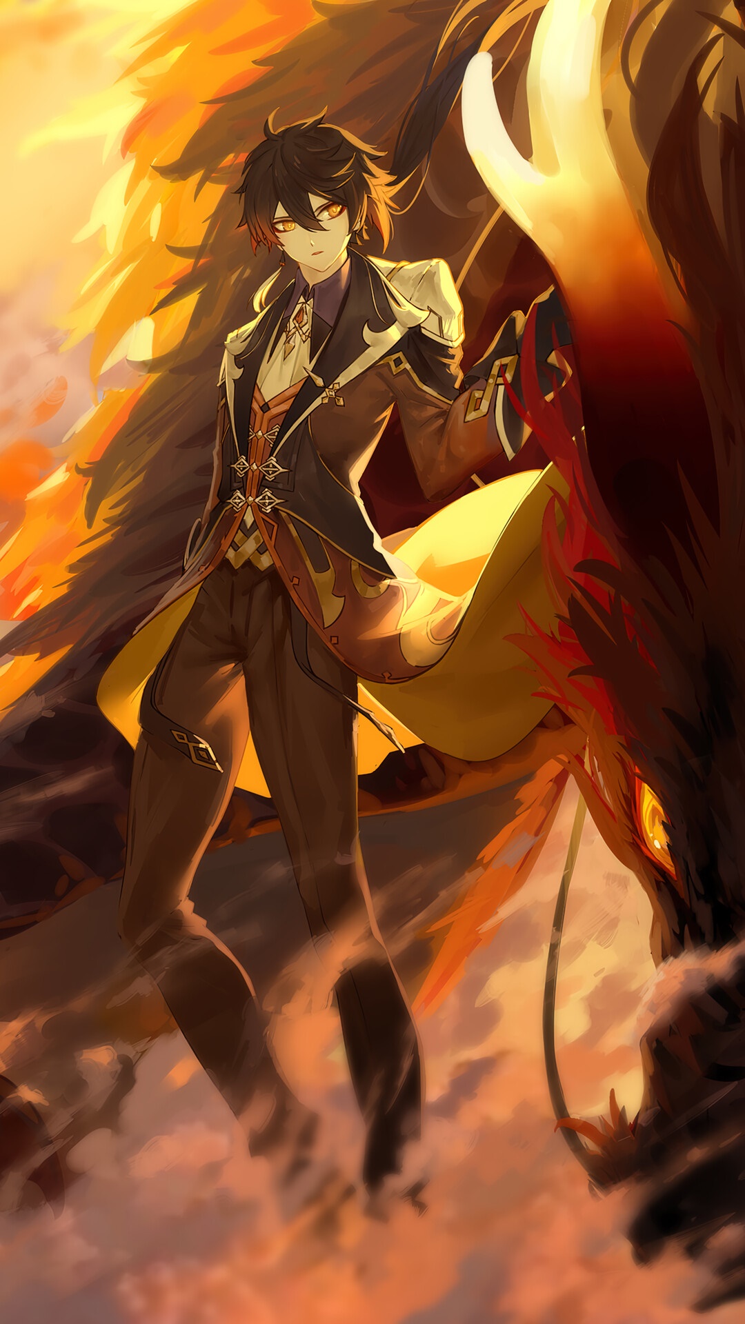 Zhongli from Genshin Impact with a dragon HD Phone Wallpaper