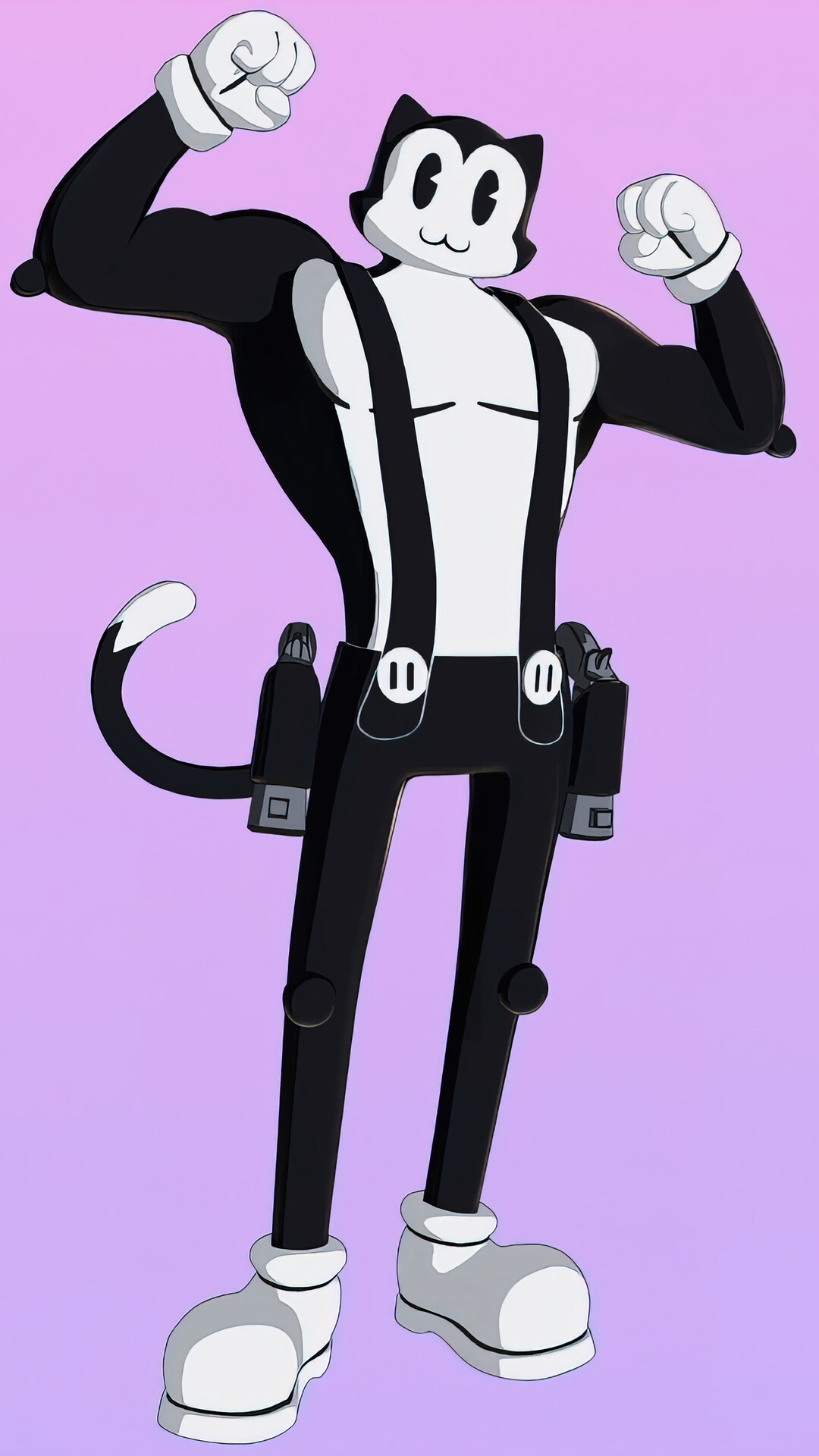 Fortnite character with black and white cat design HD Phone Wallpaper
