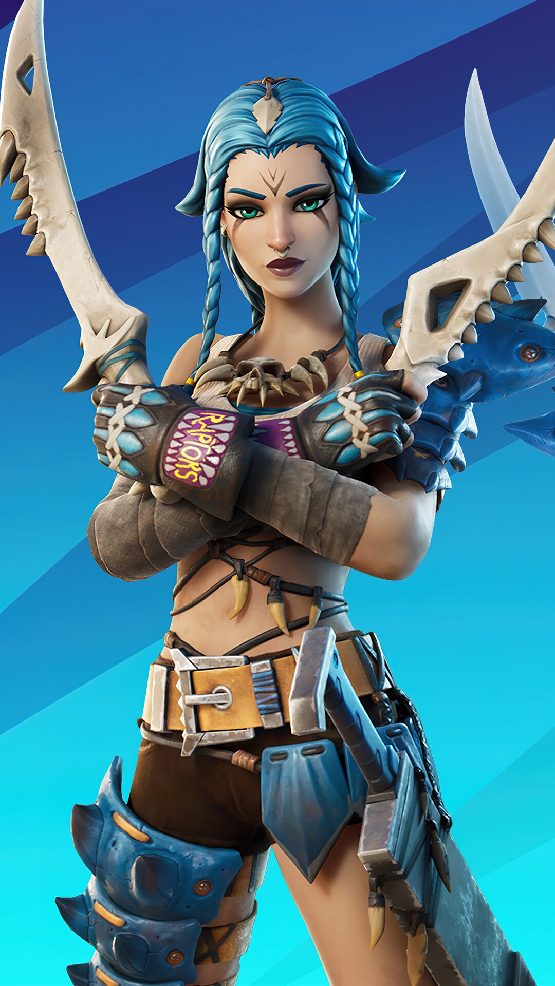 Fortnite Character with Bone Weapons HD Phone Wallpaper