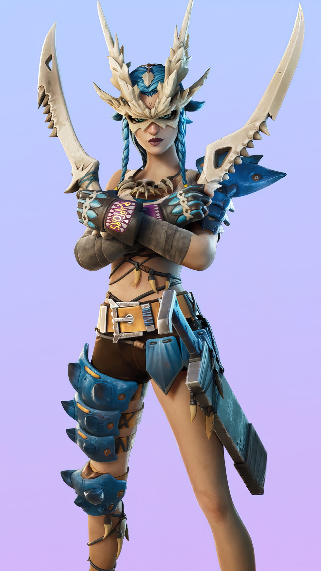 Fortnite character with bone armor and swords HD Phone Wallpaper