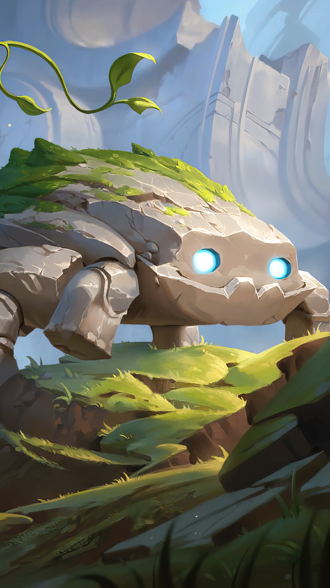 Rock creature with glowing eyes in Legends of Runeterra HD Phone Wallpaper