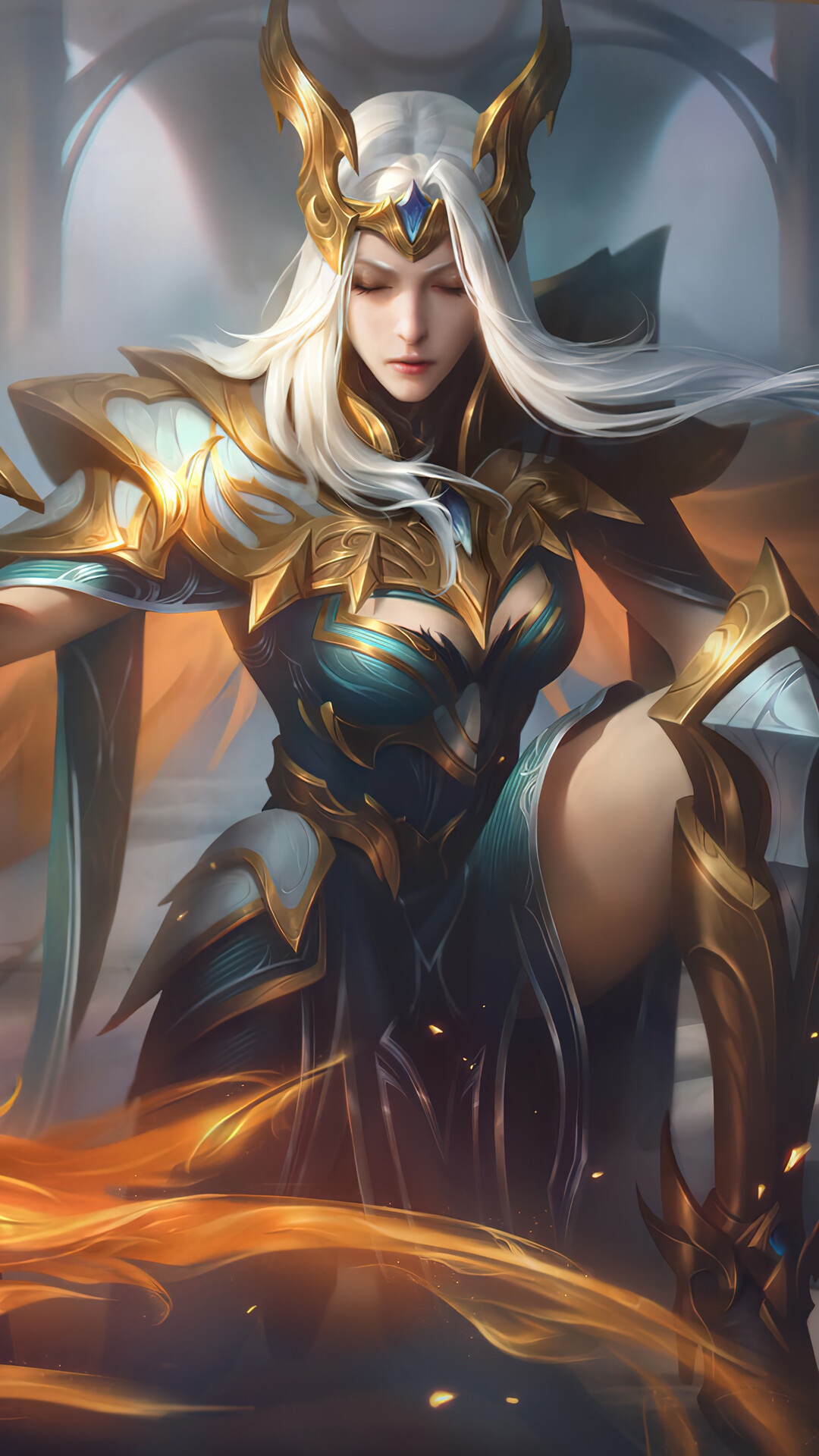 Kayle from League of Legends in Golden Armor HD Phone Wallpaper