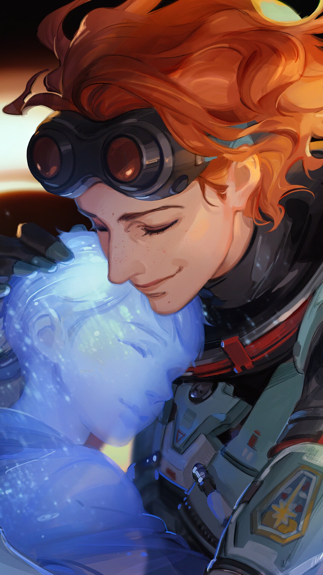 Horizon from Apex Legends hugging a blue spectral figure HD Phone Wallpaper