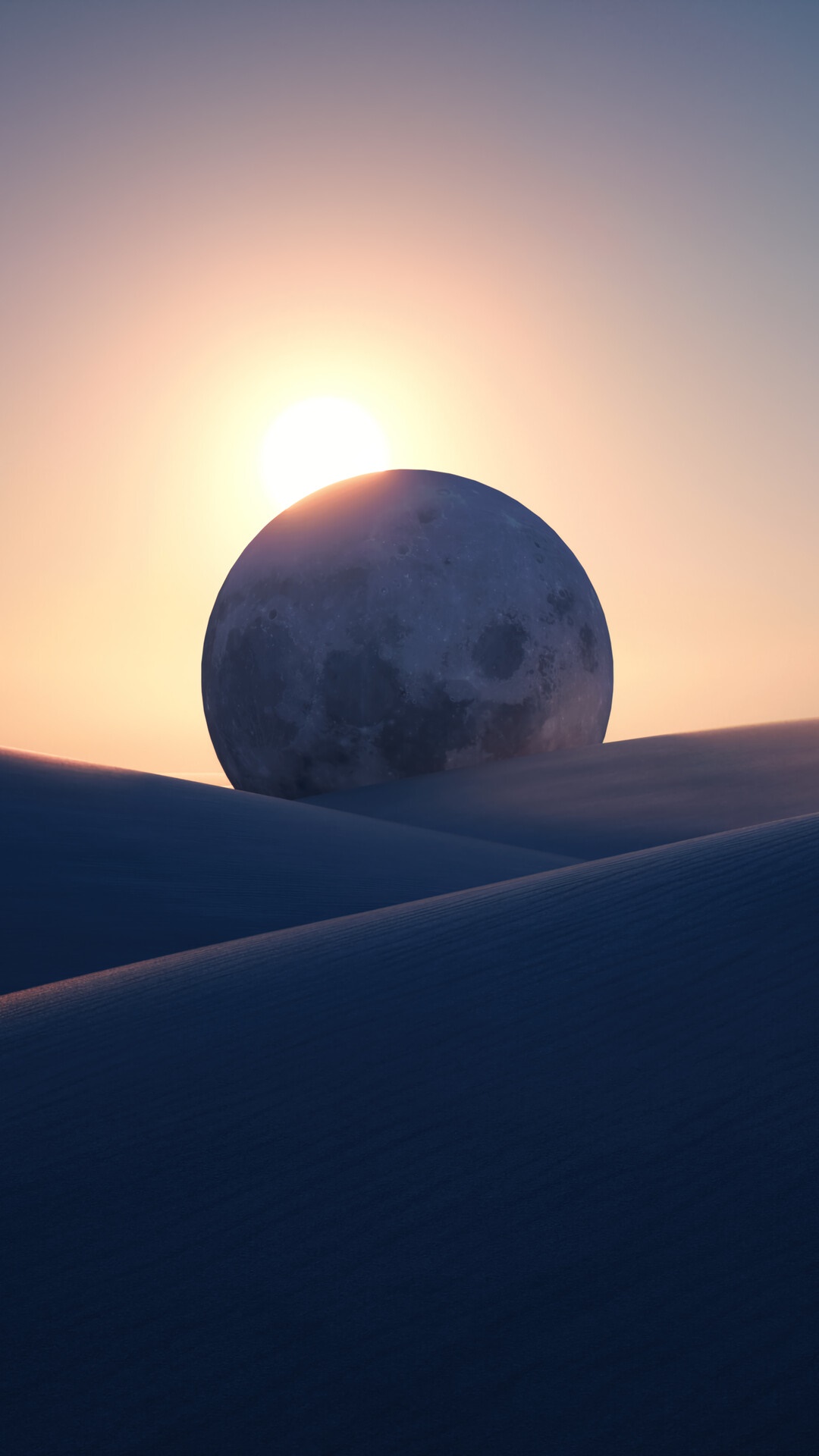 Moon rising over desert dunes at sunset HD Phone Wallpaper
