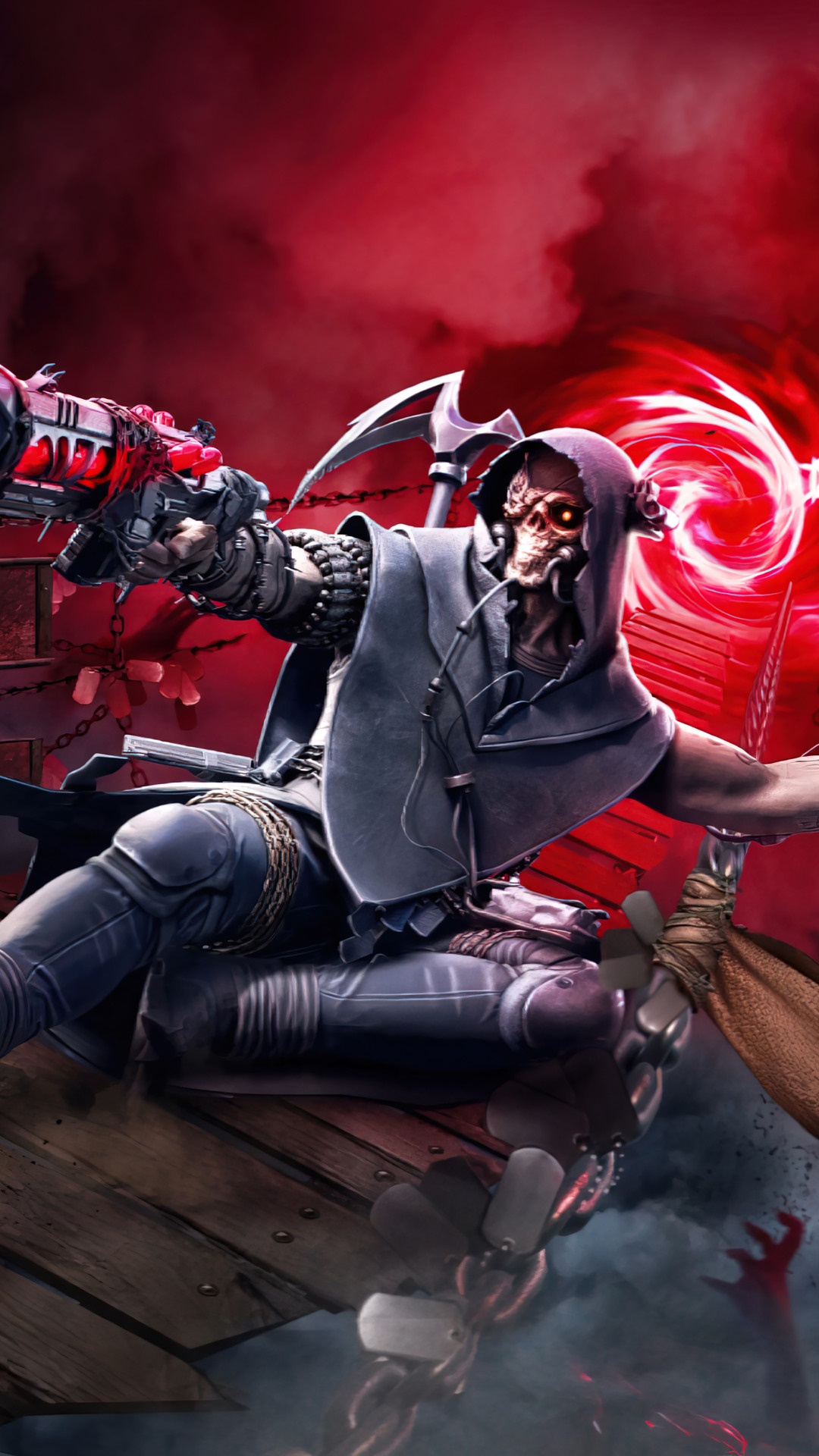 Call of Duty Mobile character with scythe and gun HD Phone Wallpaper