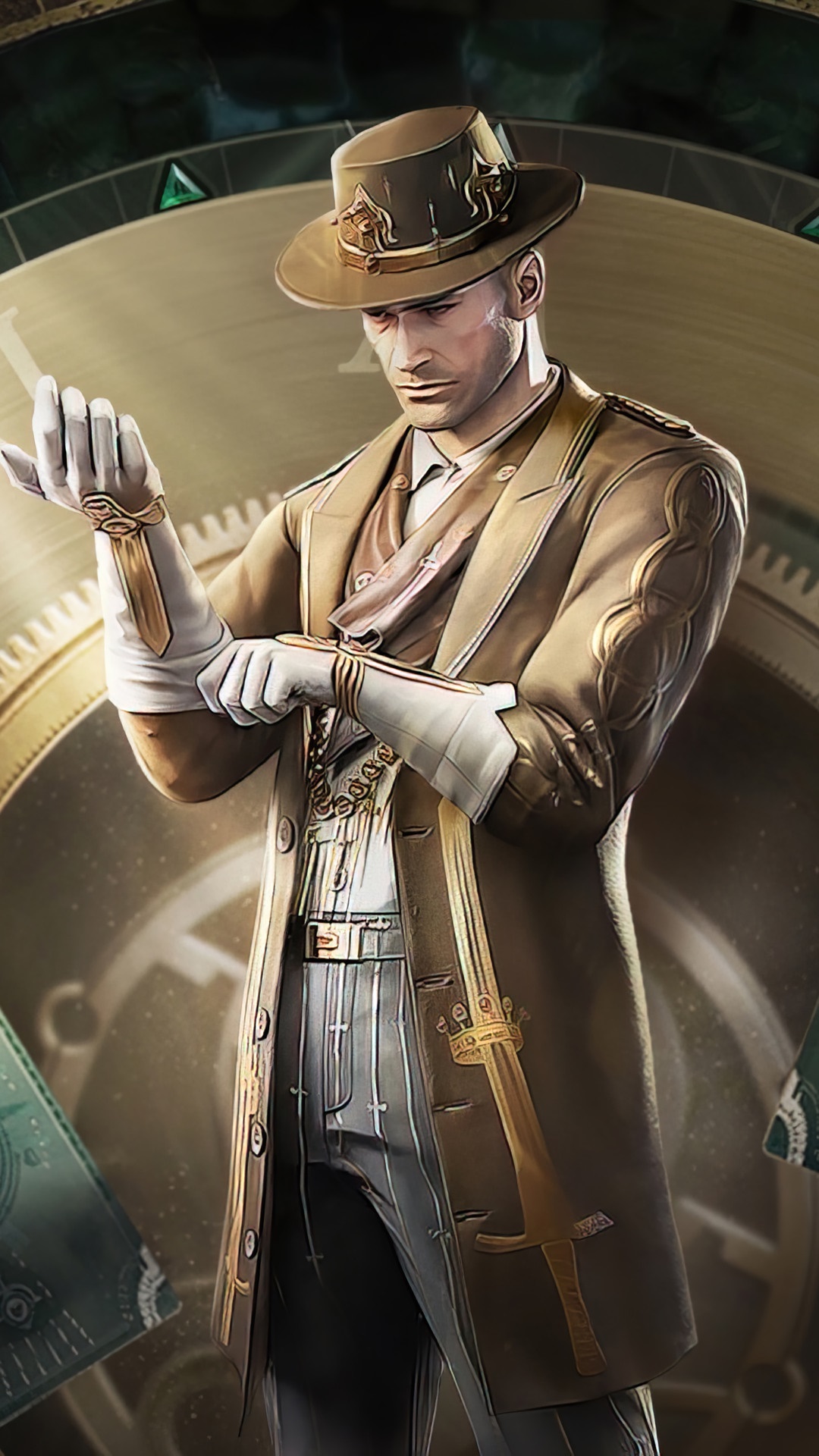Man in suit and hat checking watch HD Phone Wallpaper