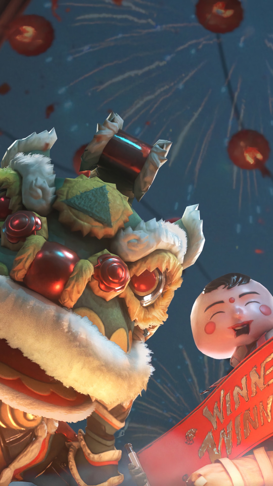 PUBG Mobile Lion Dance Character with Fireworks HD Phone Wallpaper