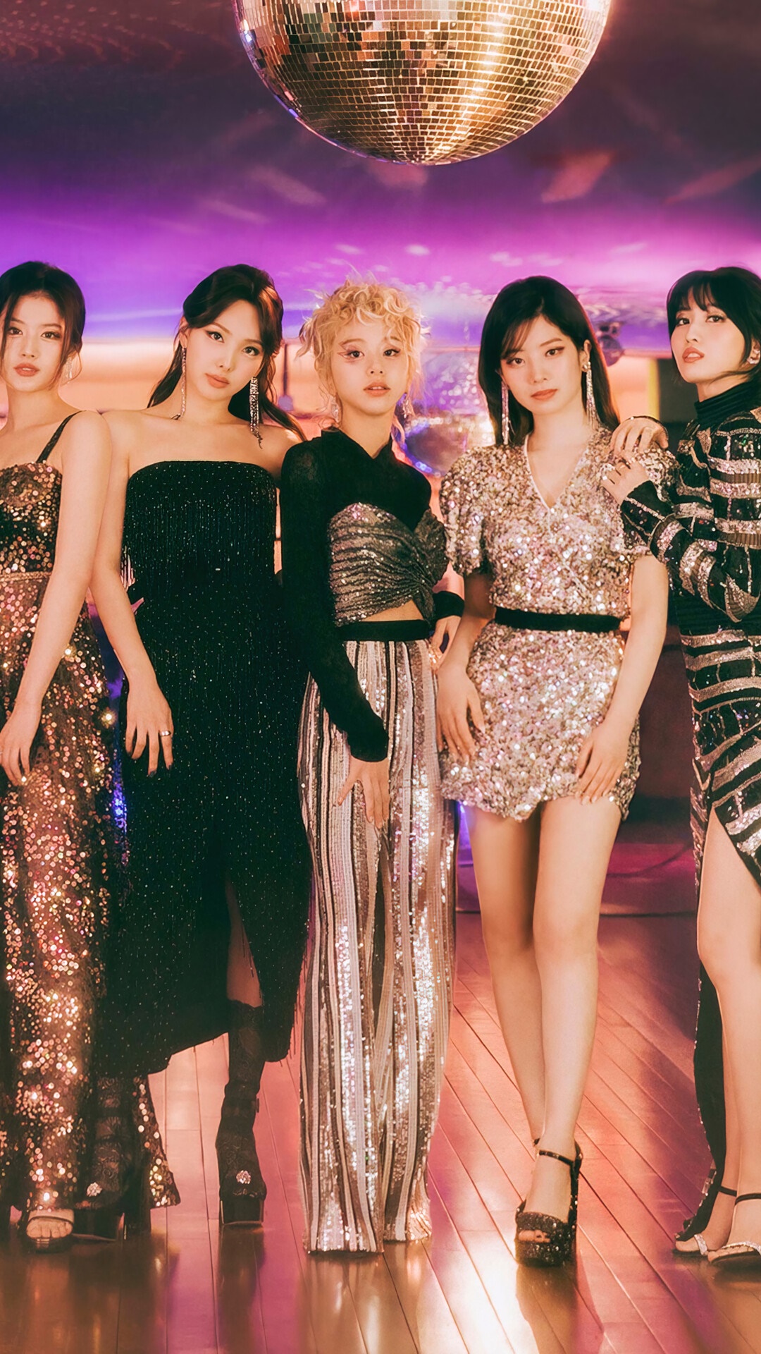 TWICE Kpop girls in sparkly outfits HD Phone Wallpaper