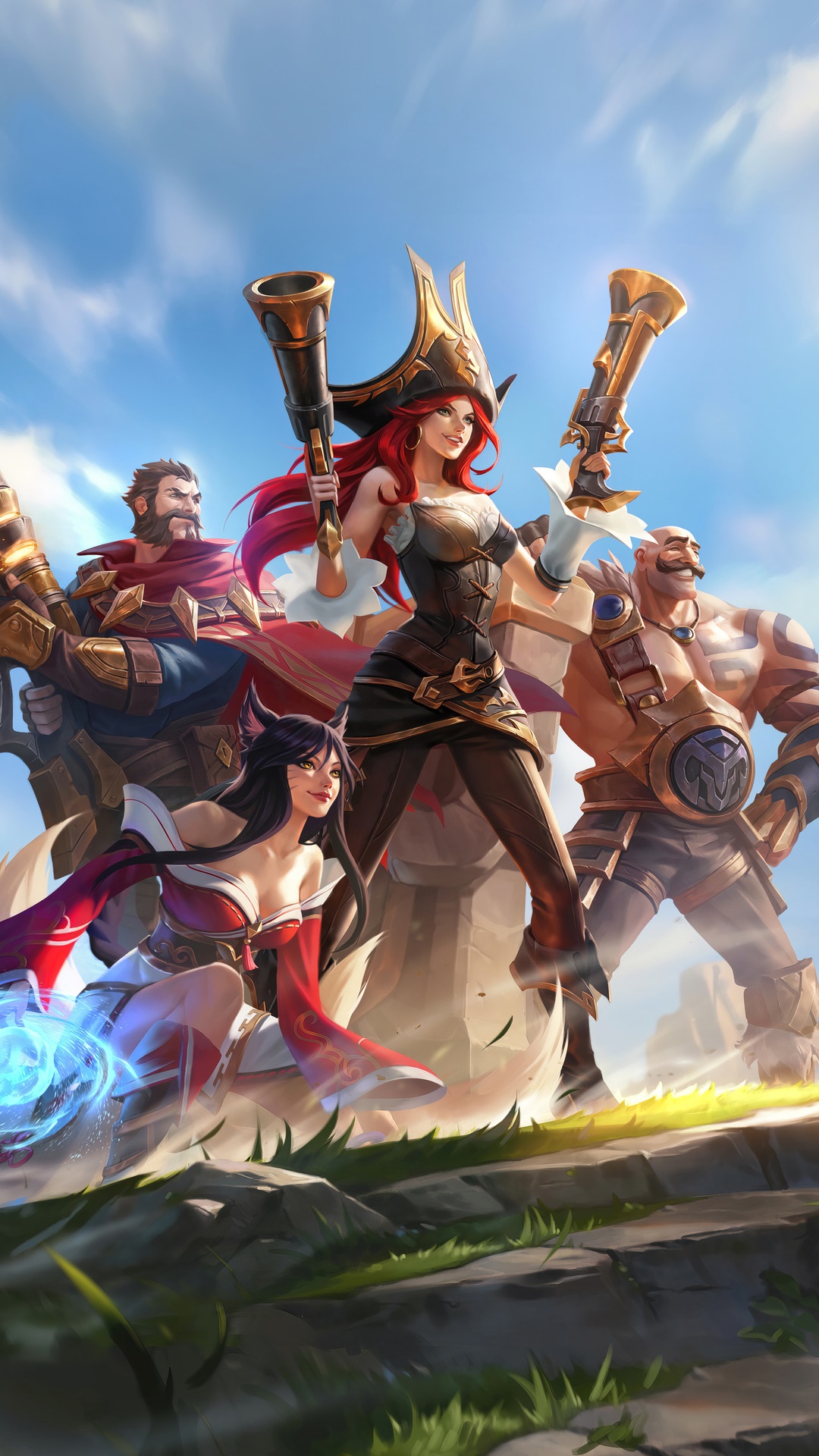 Miss Fortune, Ahri, Graves, and Braum from League of Legends HD Phone Wallpaper