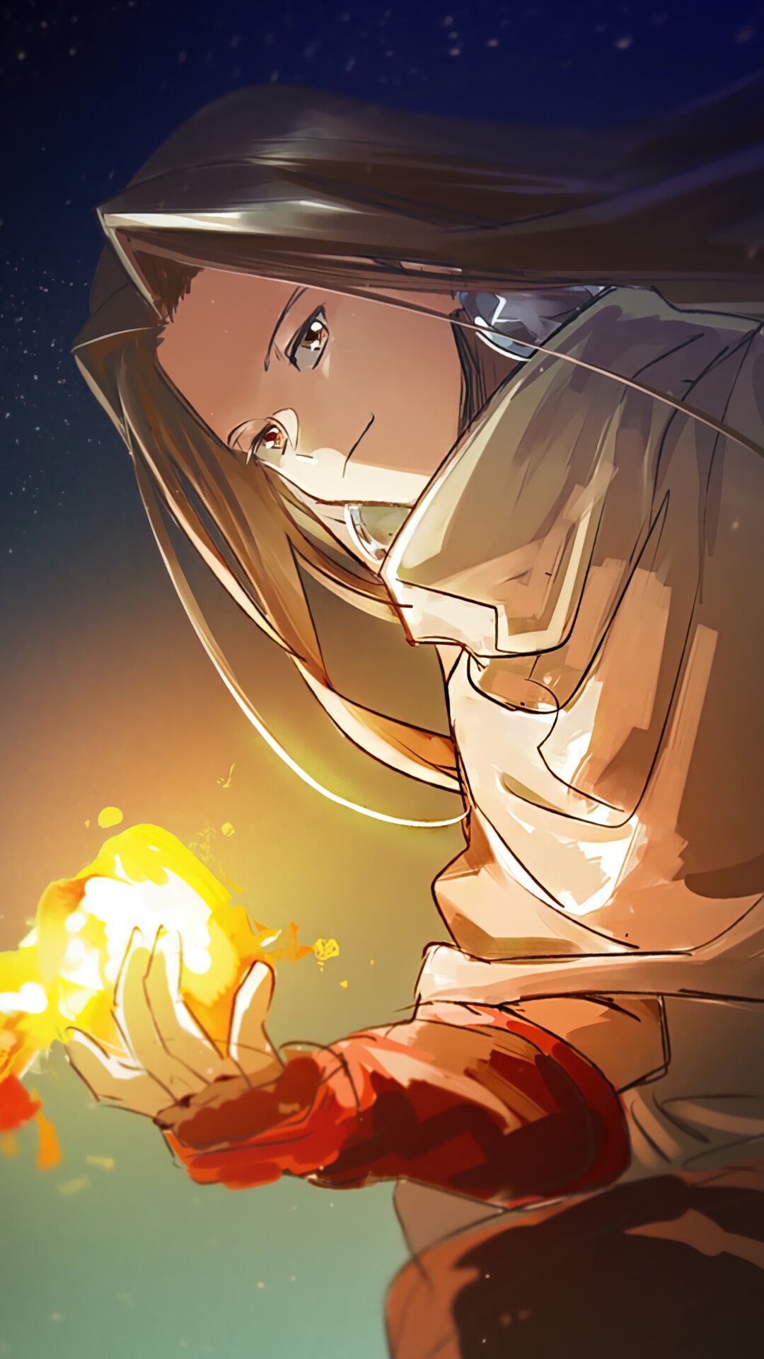 Hao Asakura from Shaman King holding fire HD Phone Wallpaper
