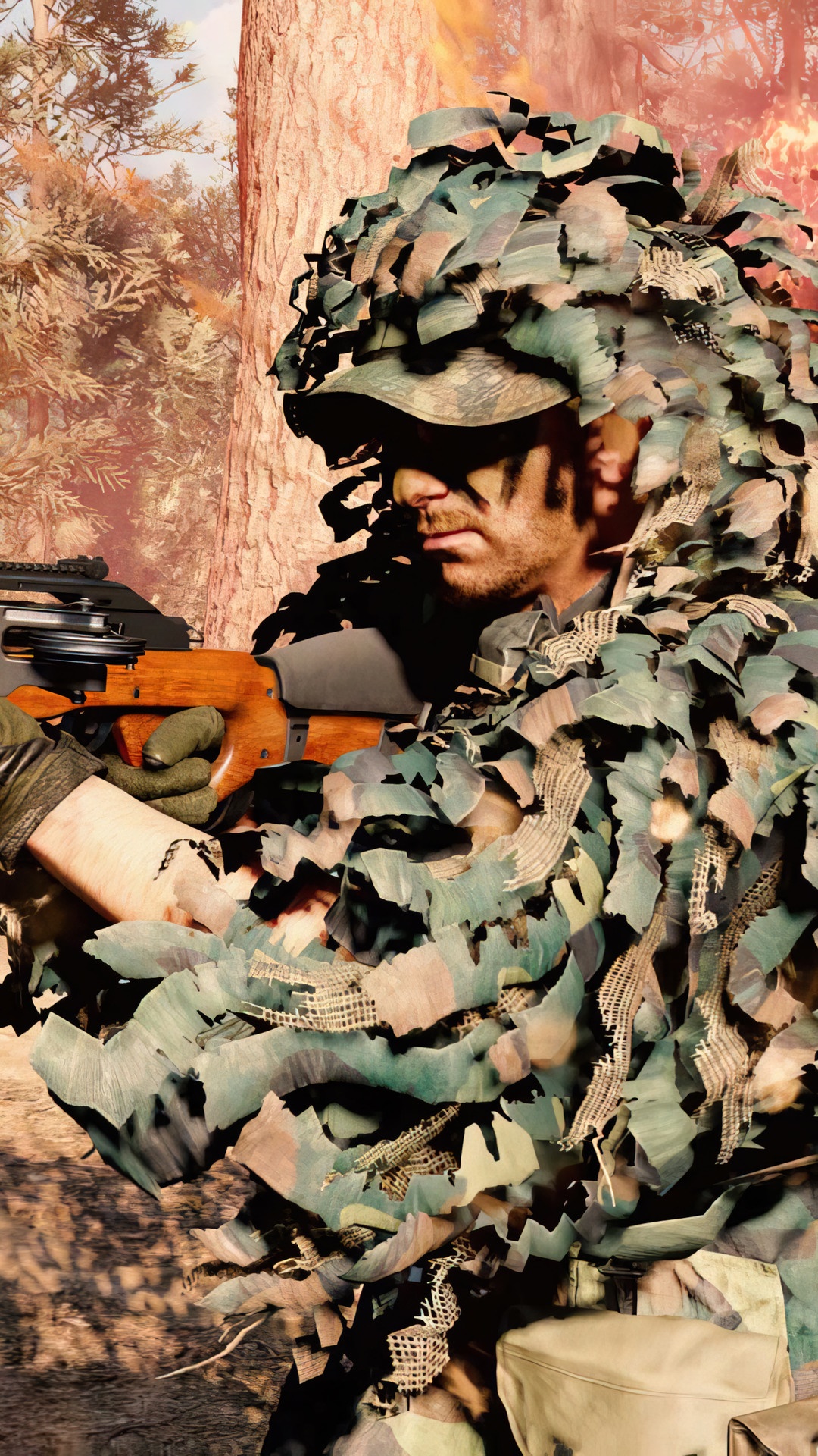 Soldier in ghillie suit holding a rifle in Call of Duty HD Phone Wallpaper