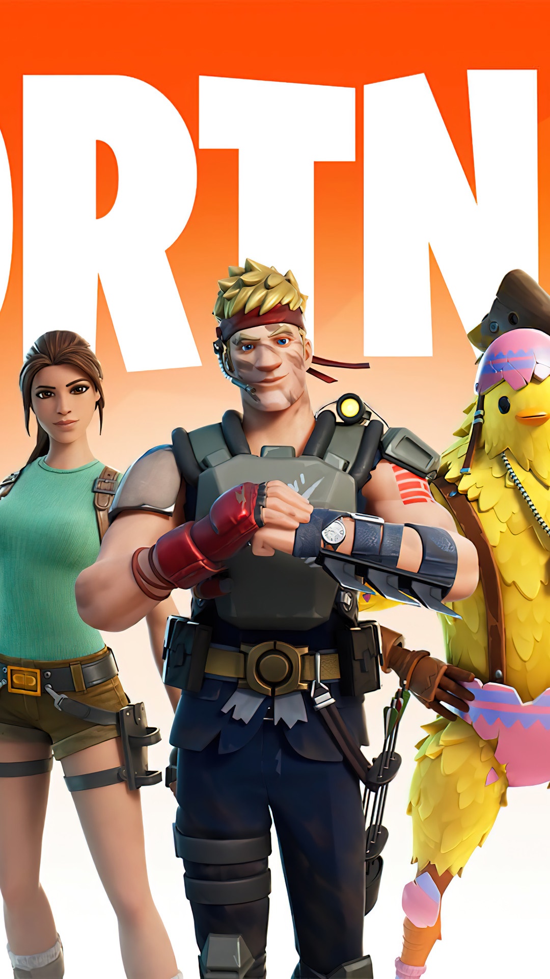 Fortnite characters: Lara Croft, Jonesy, and a chick skin HD Phone Wallpaper