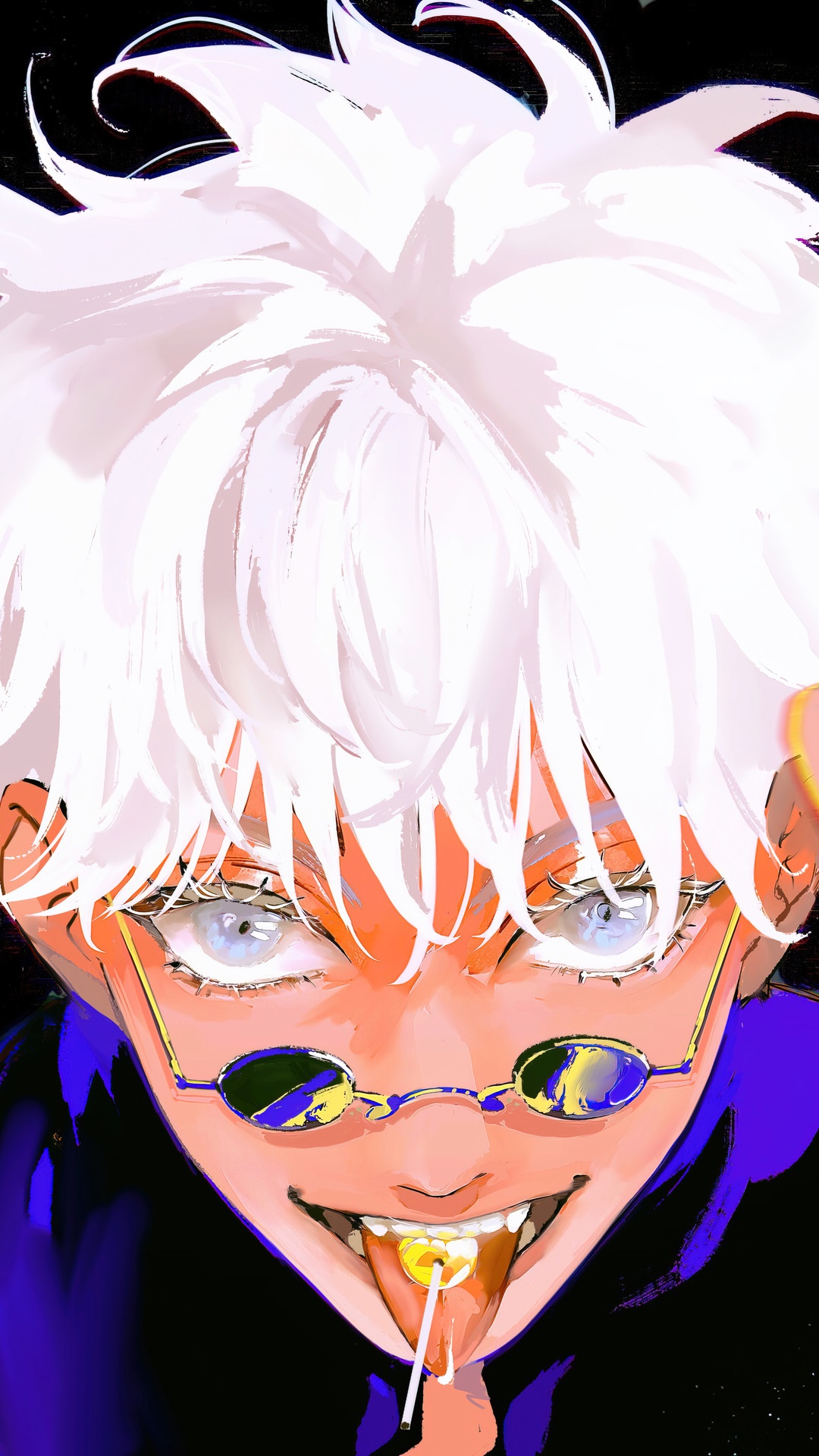 Satoru Gojo from Jujutsu Kaisen licking a lollipop HD Phone Wallpaper