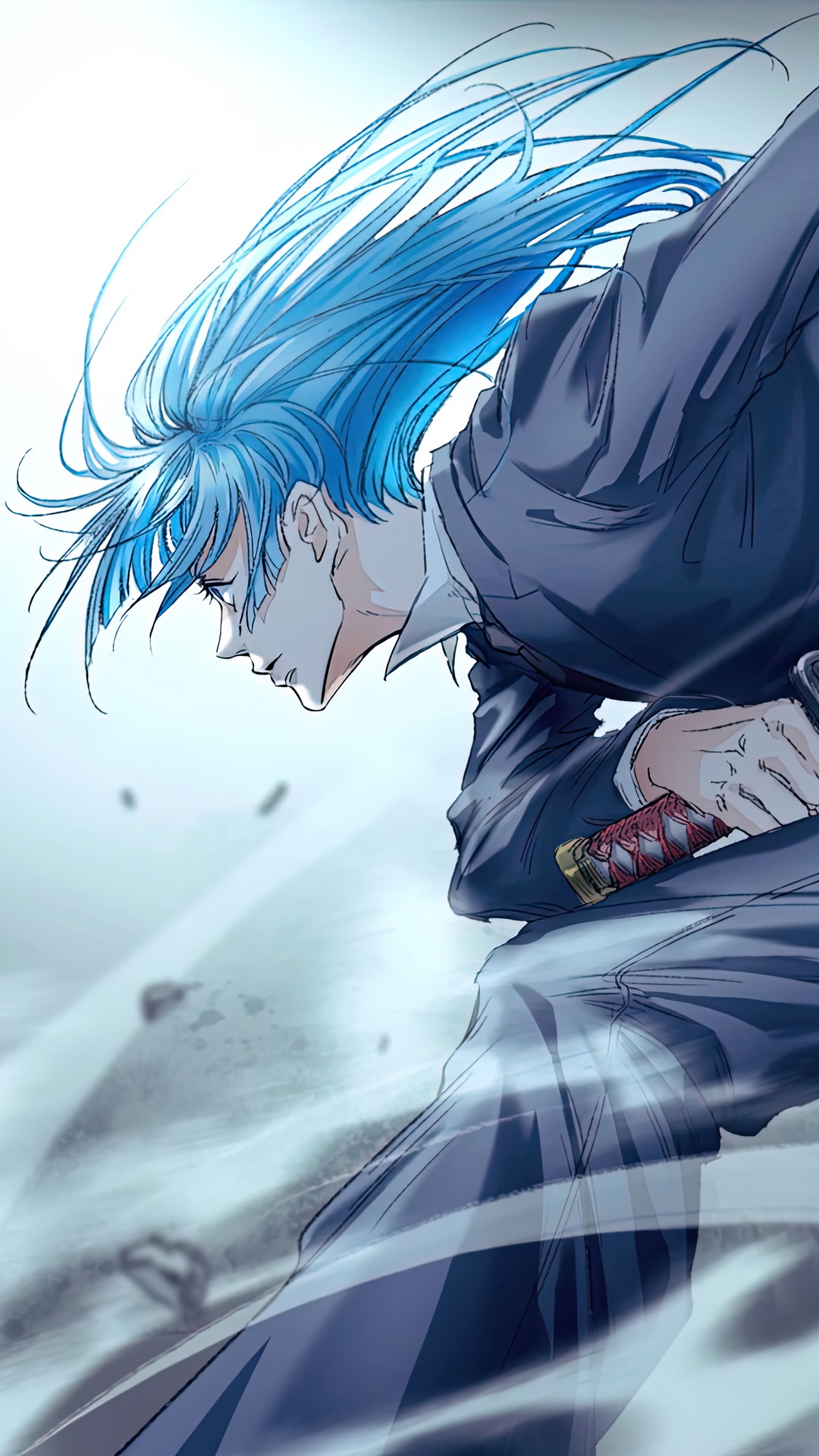 Jujutsu Kaisen Anime Character with Blue Hair and Sword HD Phone Wallpaper