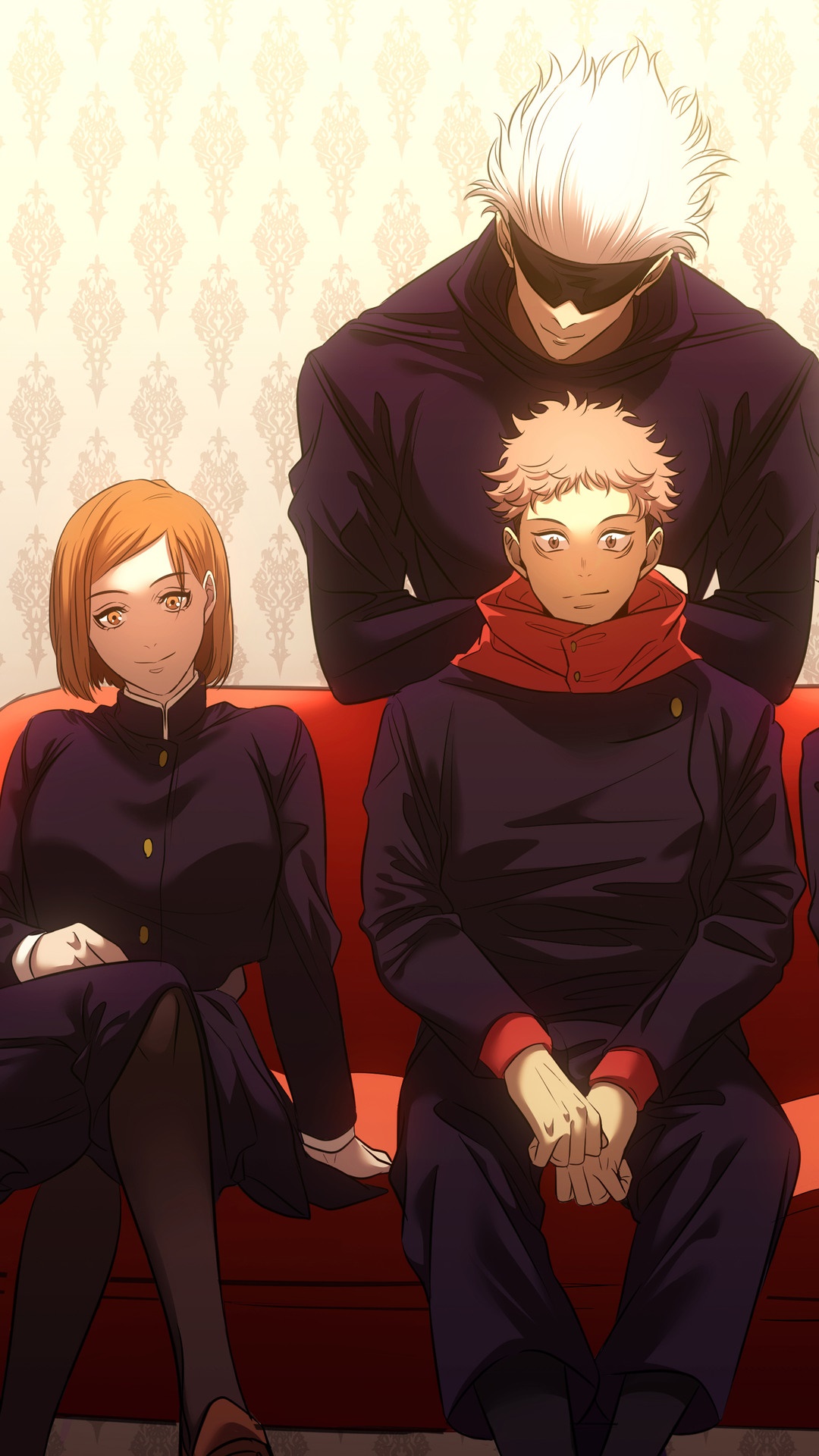 Satoru Gojo, Nobara Kugisaki, and Yuji Itadori from Jujutsu Kaisen HD Phone Wallpaper