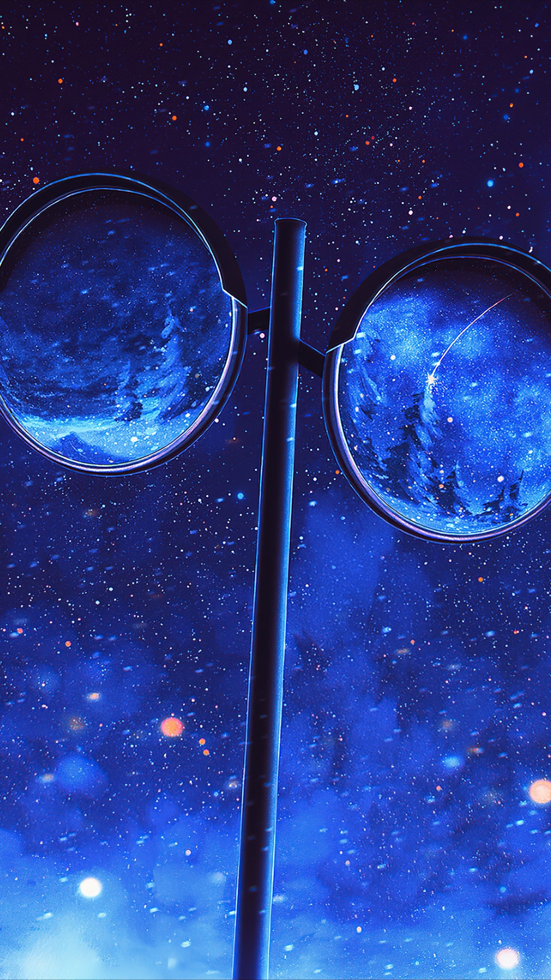 Anime starry night sky reflected in glasses HD Phone Wallpaper