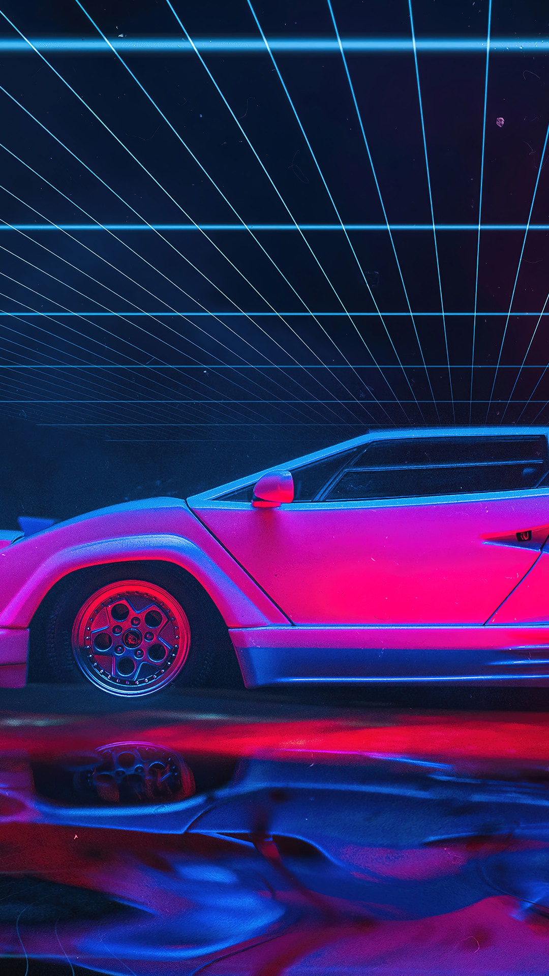 Pink Lamborghini sports car on a digital grid HD Phone Wallpaper