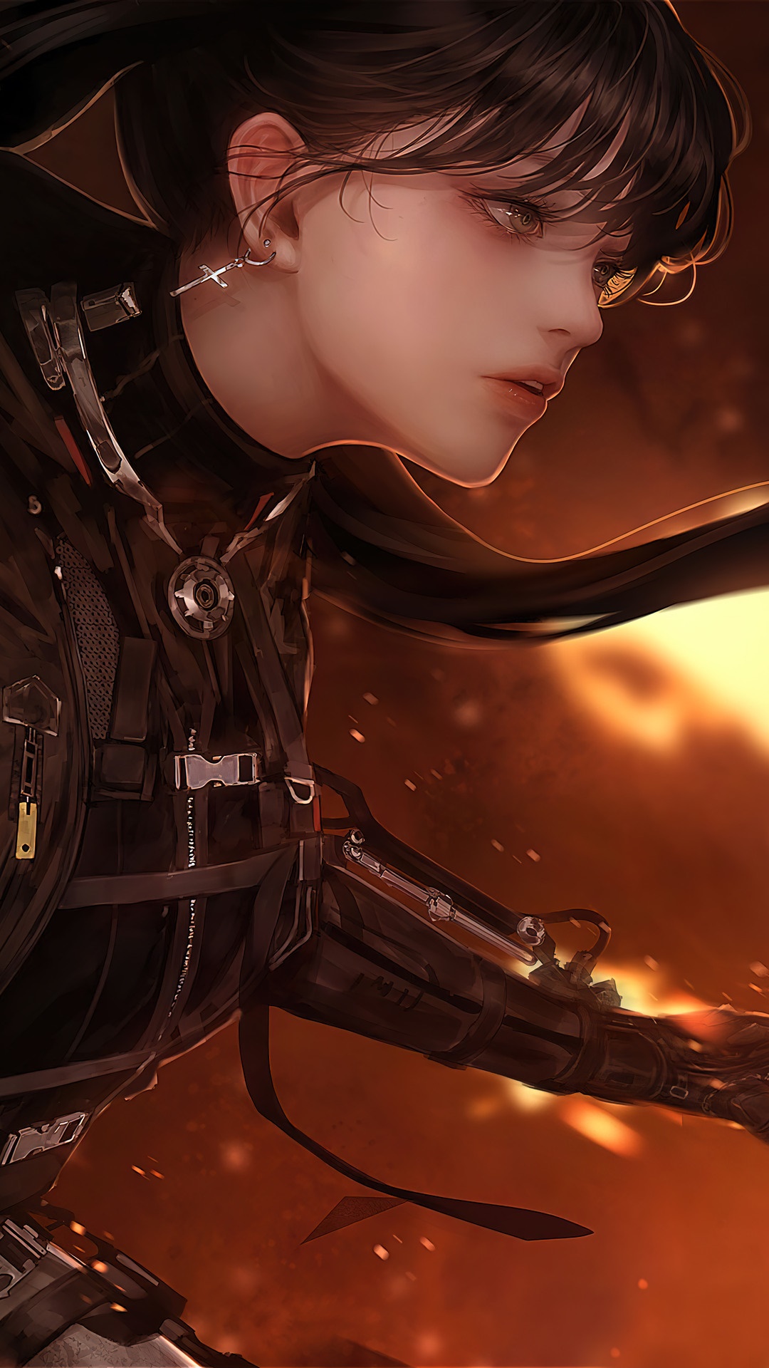 Sci-Fi Girl with Cybernetic Arm HD Phone Wallpaper