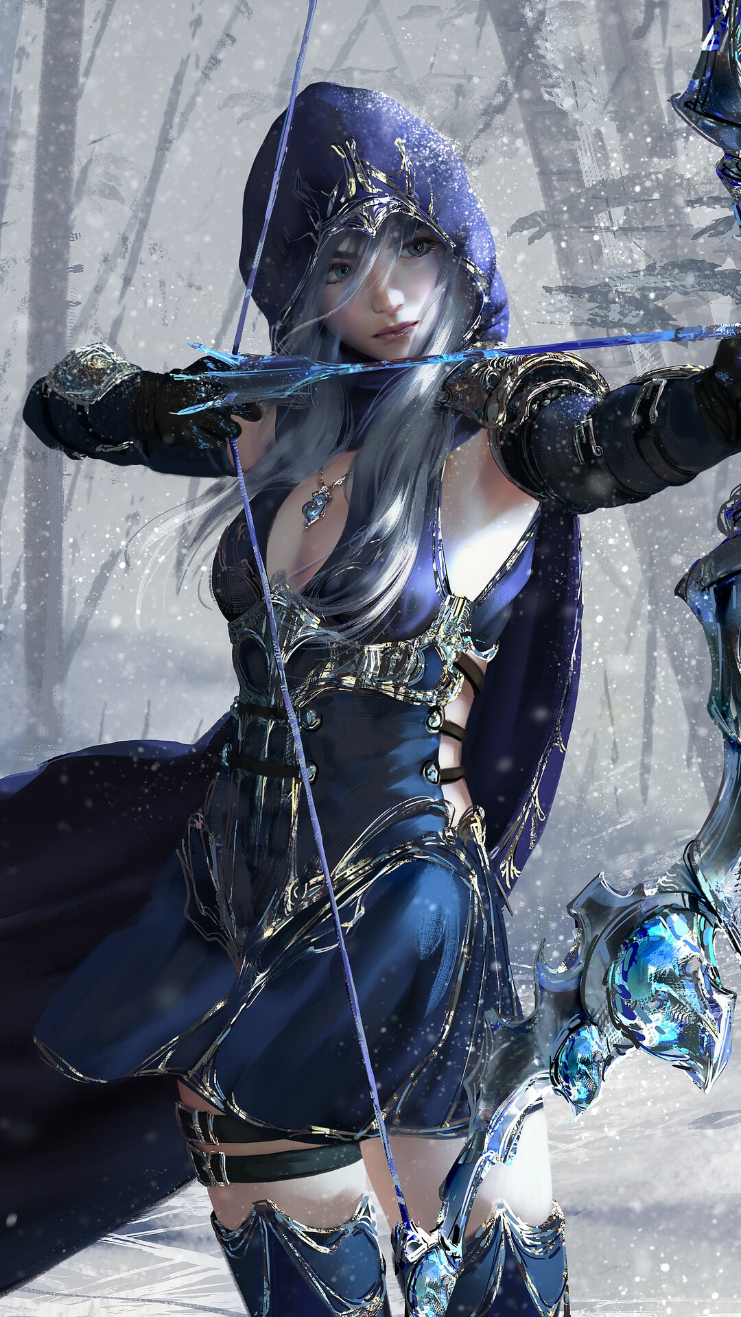 Ashe from League of Legends in winter setting HD Phone Wallpaper
