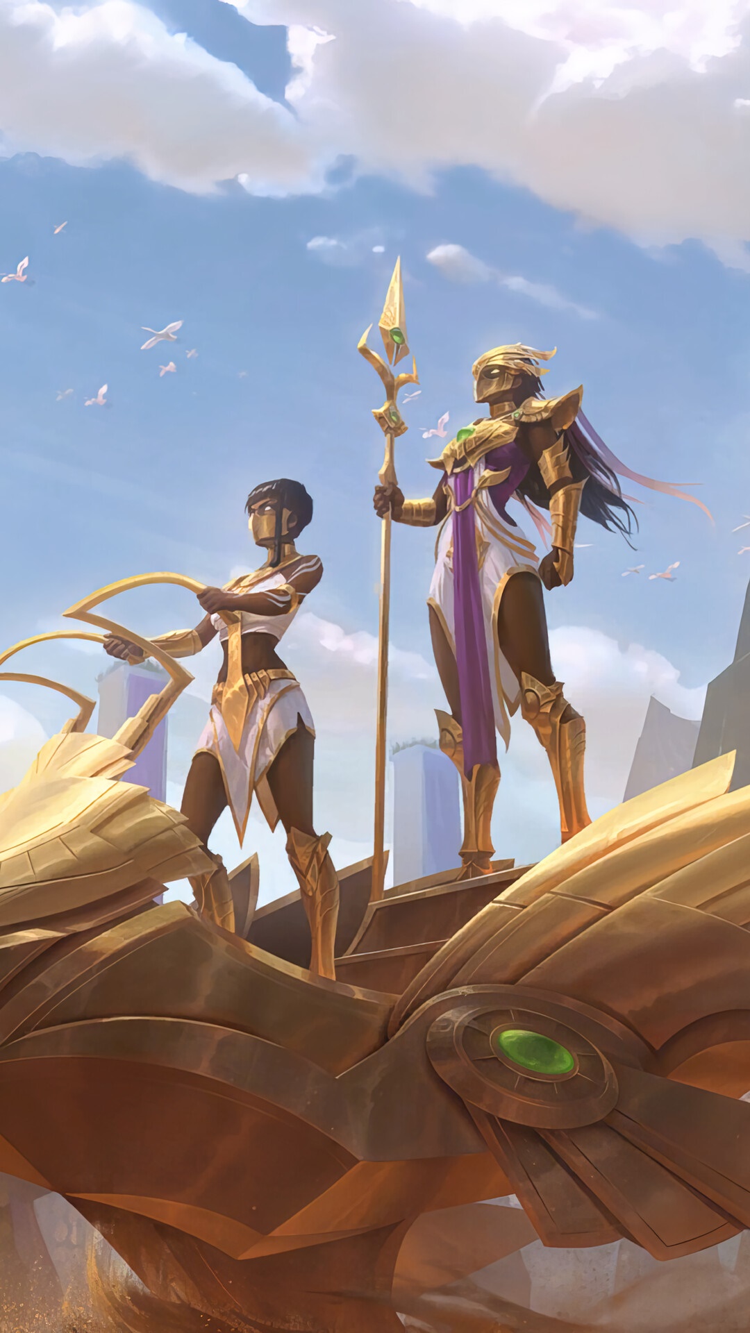 Two women in golden armor from Legends of Runeterra HD Phone Wallpaper
