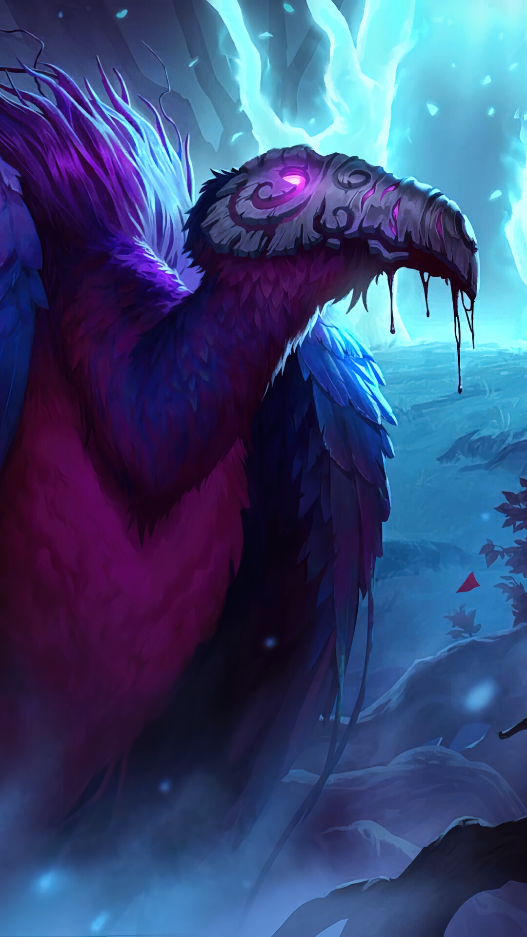 A purple and blue bird creature from Legends of Runeterra HD Phone Wallpaper