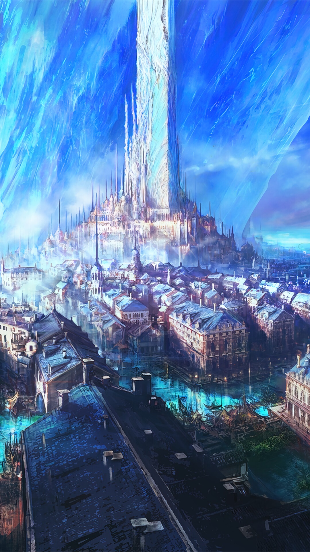 Final Fantasy XVI Cityscape with Tower HD Phone Wallpaper