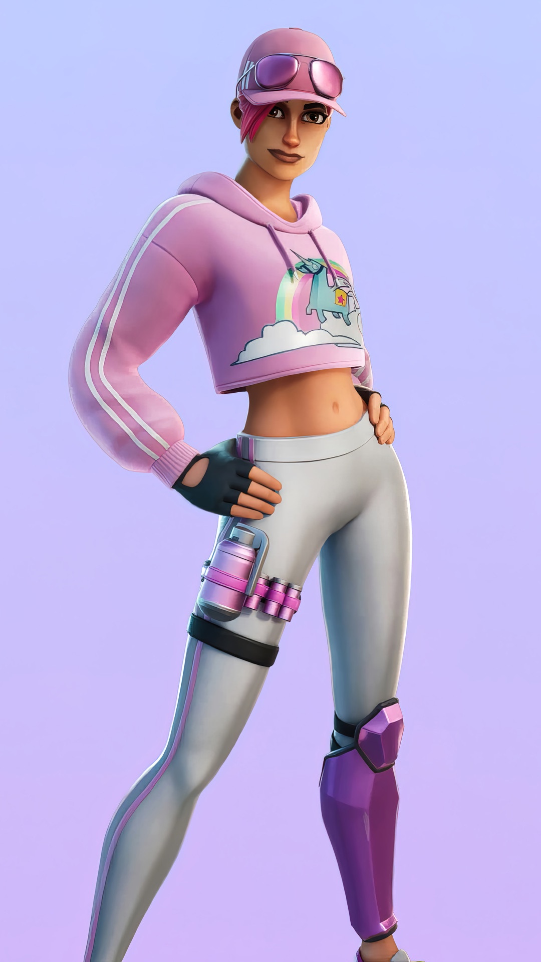 Fortnite character with pink hoodie and leggings HD Phone Wallpaper