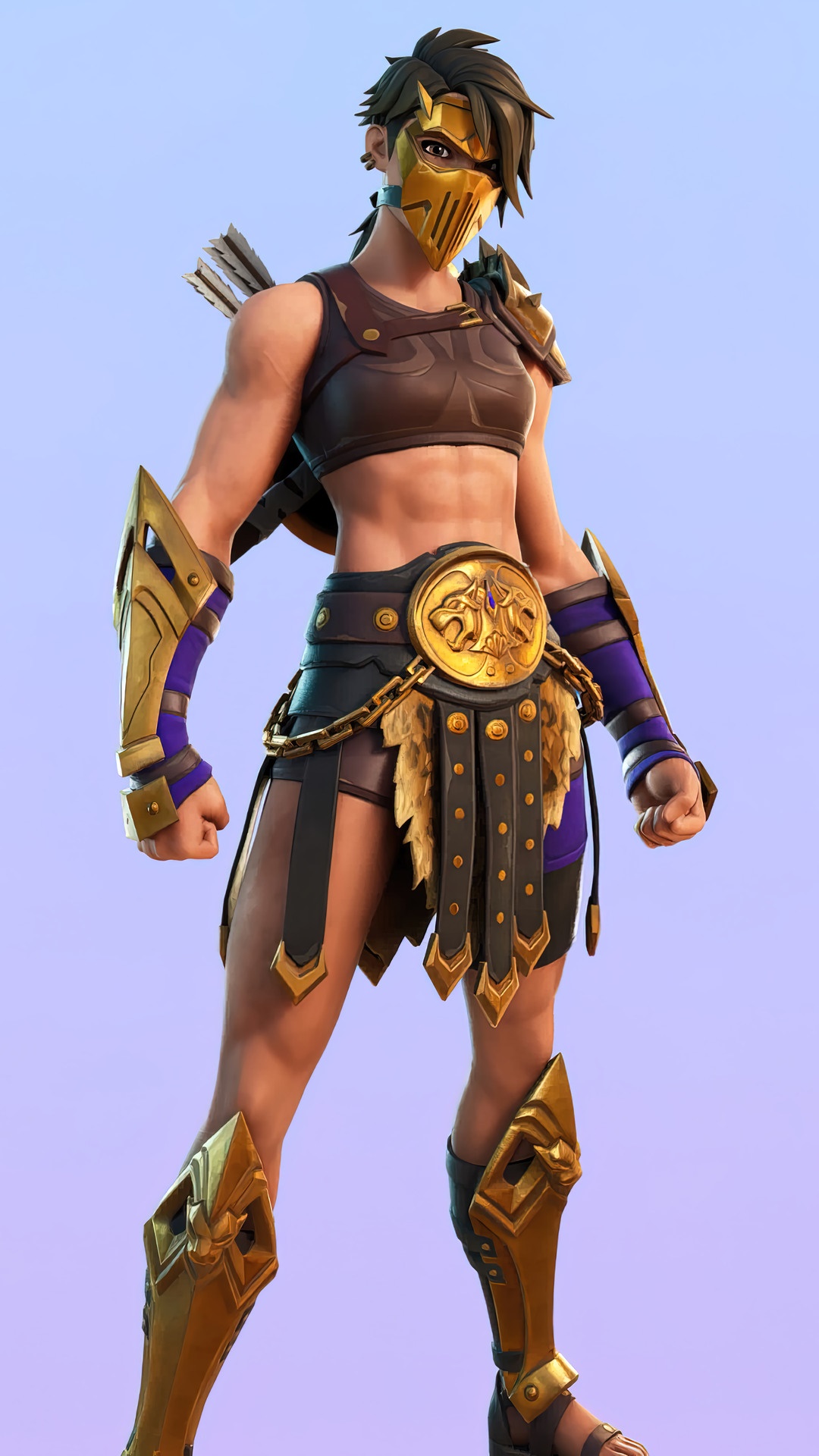 Fortnite character with golden mask and armor HD Phone Wallpaper