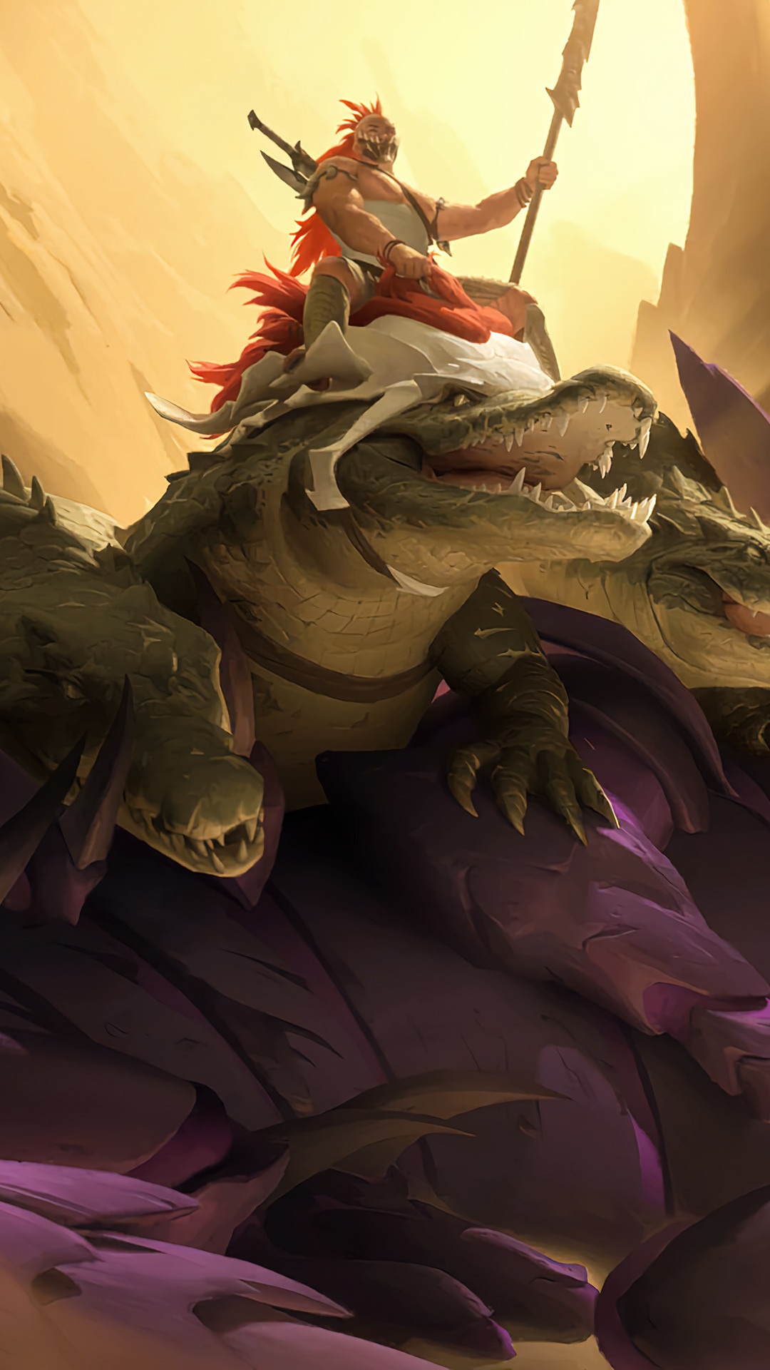 Renata Glasc from Legends of Runeterra riding a crocodile HD Phone Wallpaper
