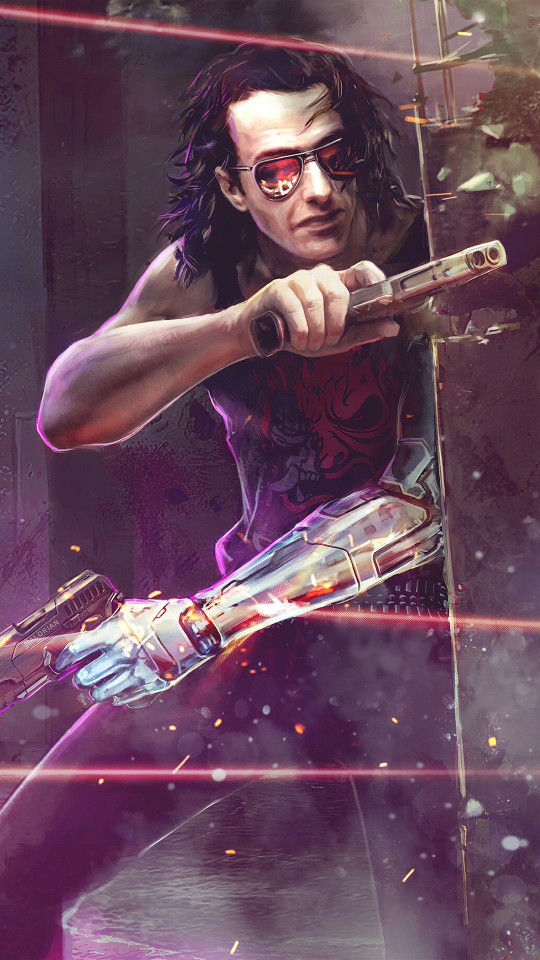 Johnny Silverhand from Cyberpunk 2077 holding guns HD Phone Wallpaper