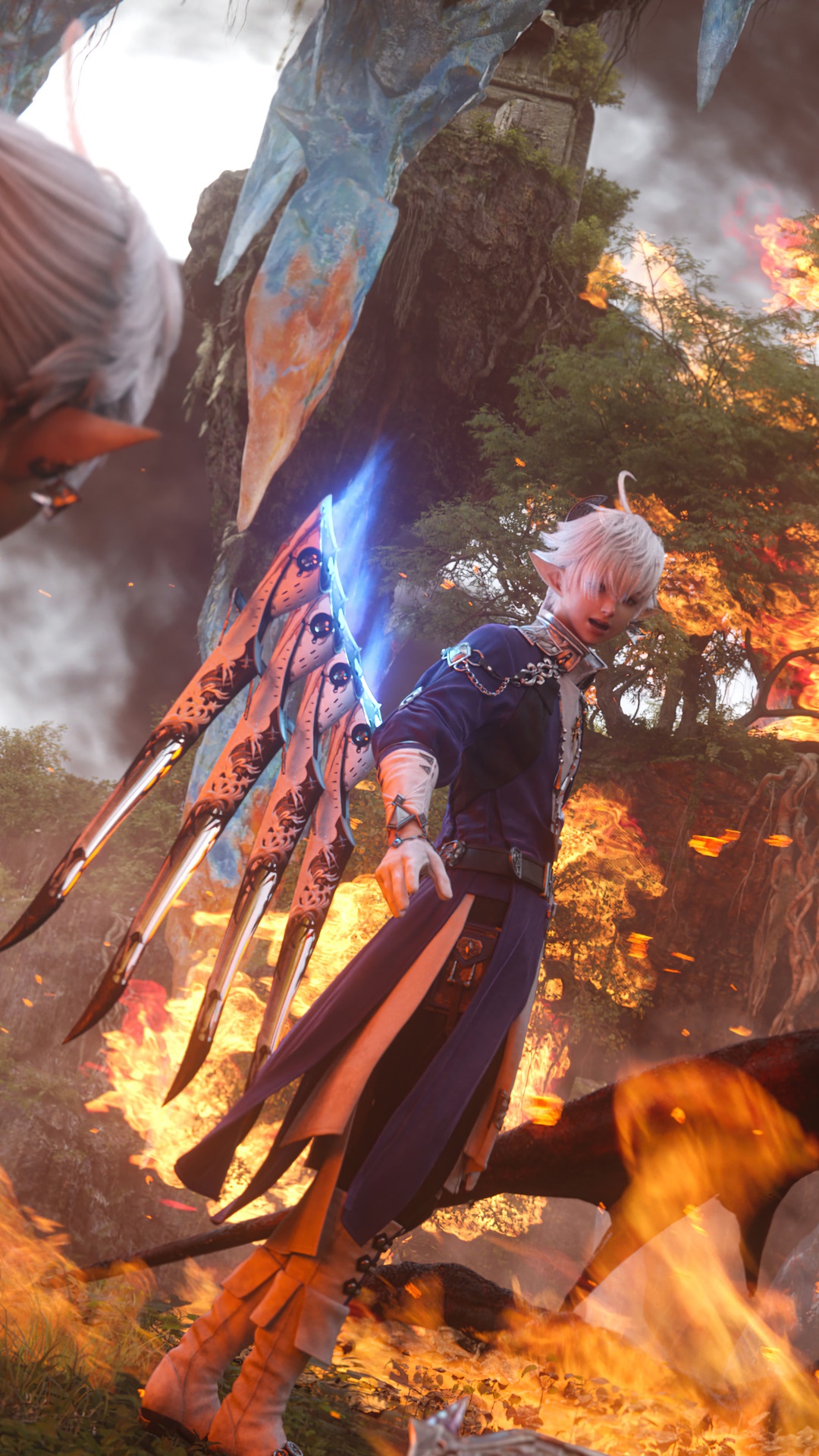 Final Fantasy XIV character with wings and fire HD Phone Wallpaper