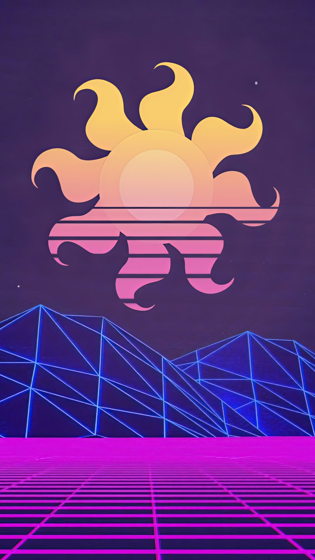 Retro Sun over Neon Mountains HD Phone Wallpaper