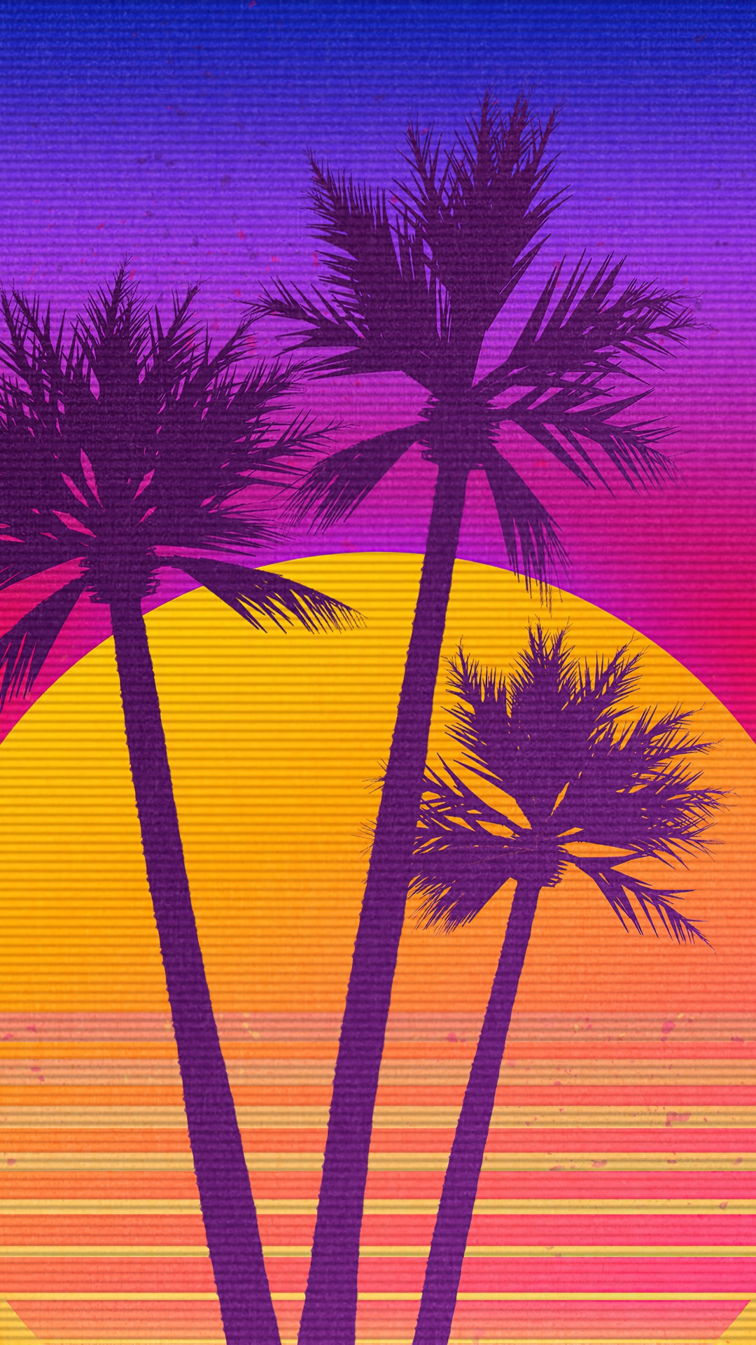 Retro sunset with palm trees HD Phone Wallpaper