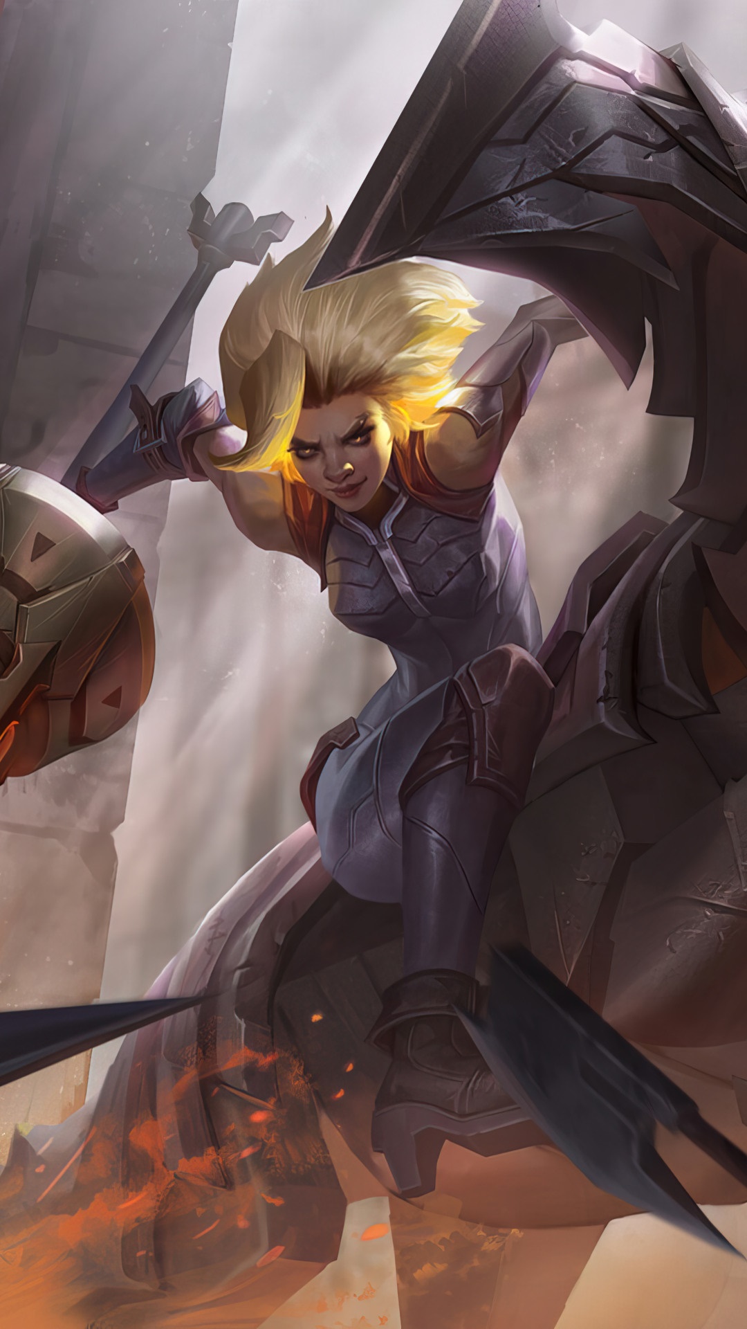 Rell from League of Legends riding a mechanical beast HD Phone Wallpaper