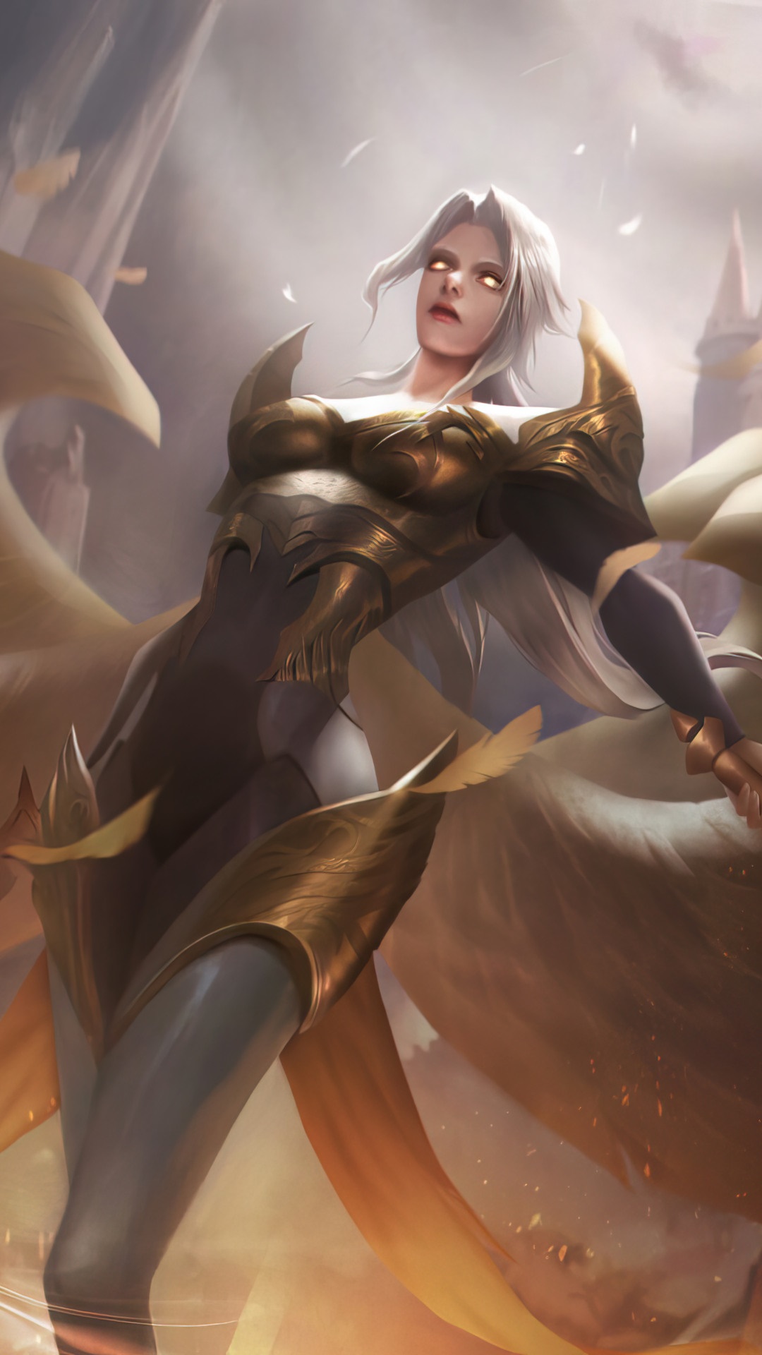 Kayle from League of Legends in golden armor HD Phone Wallpaper