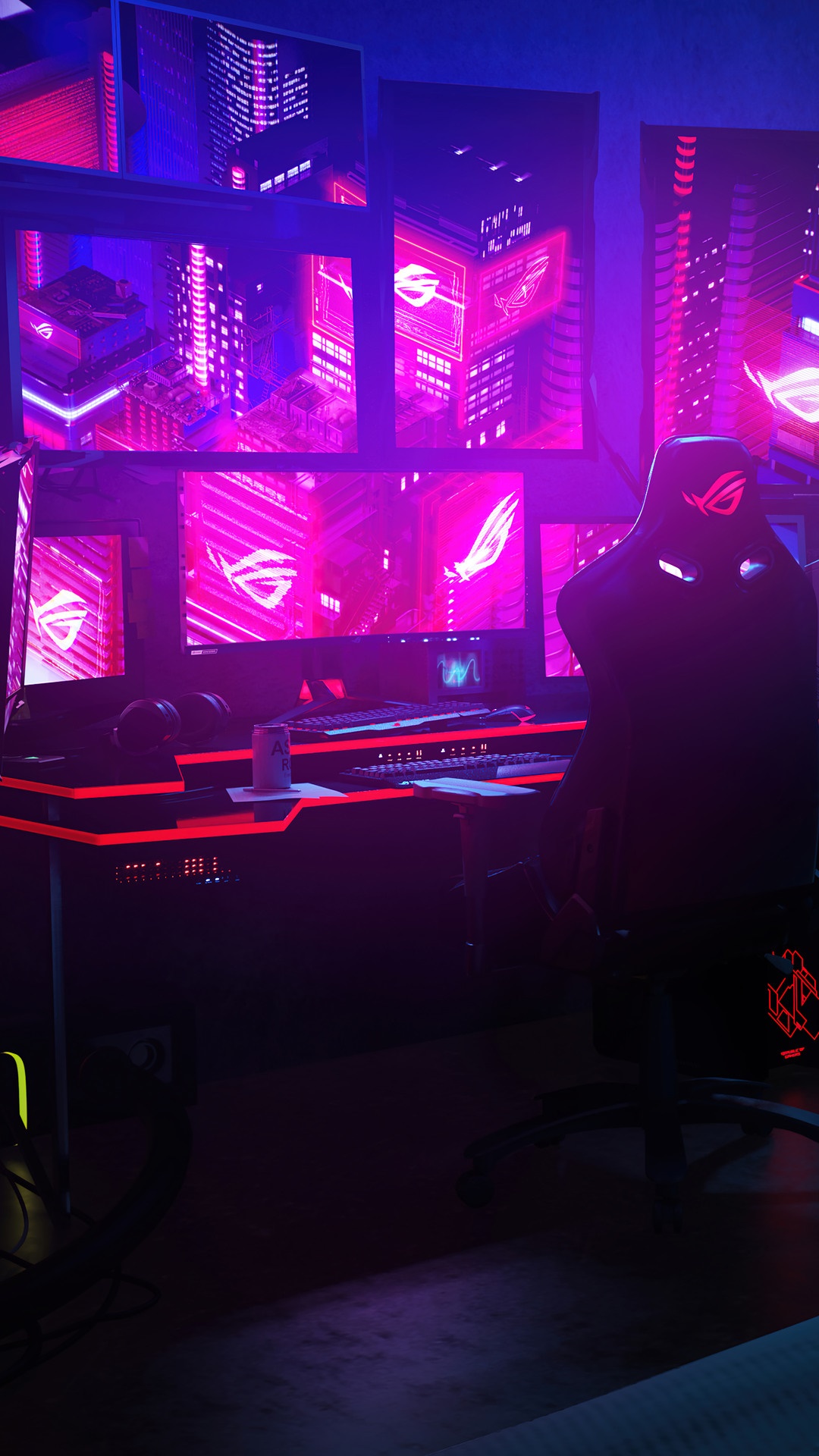 Asus ROG gaming setup with multiple monitors HD Phone Wallpaper