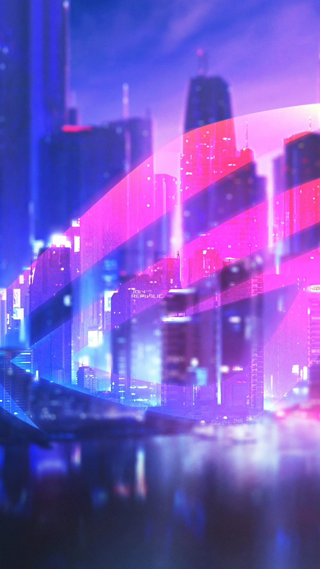 Asus ROG Neon City Night HD Phone Wallpaper