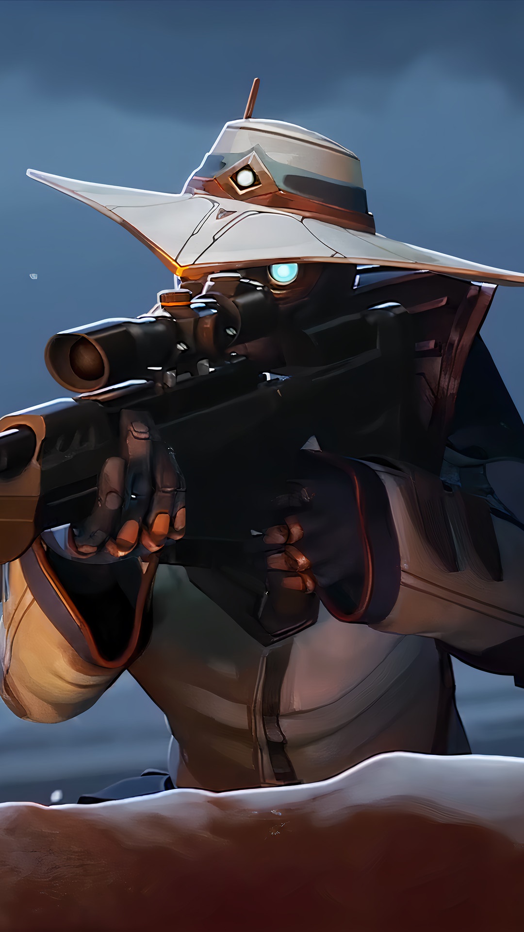 Cypher from Valorant holding a sniper rifle HD Phone Wallpaper